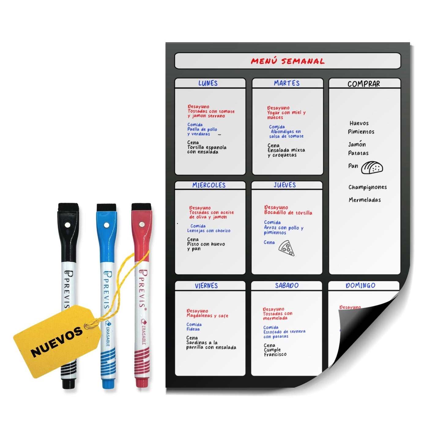 Pizarra Semanal Magnética para Nevera A4 21X29CM + 4 Rotuladores