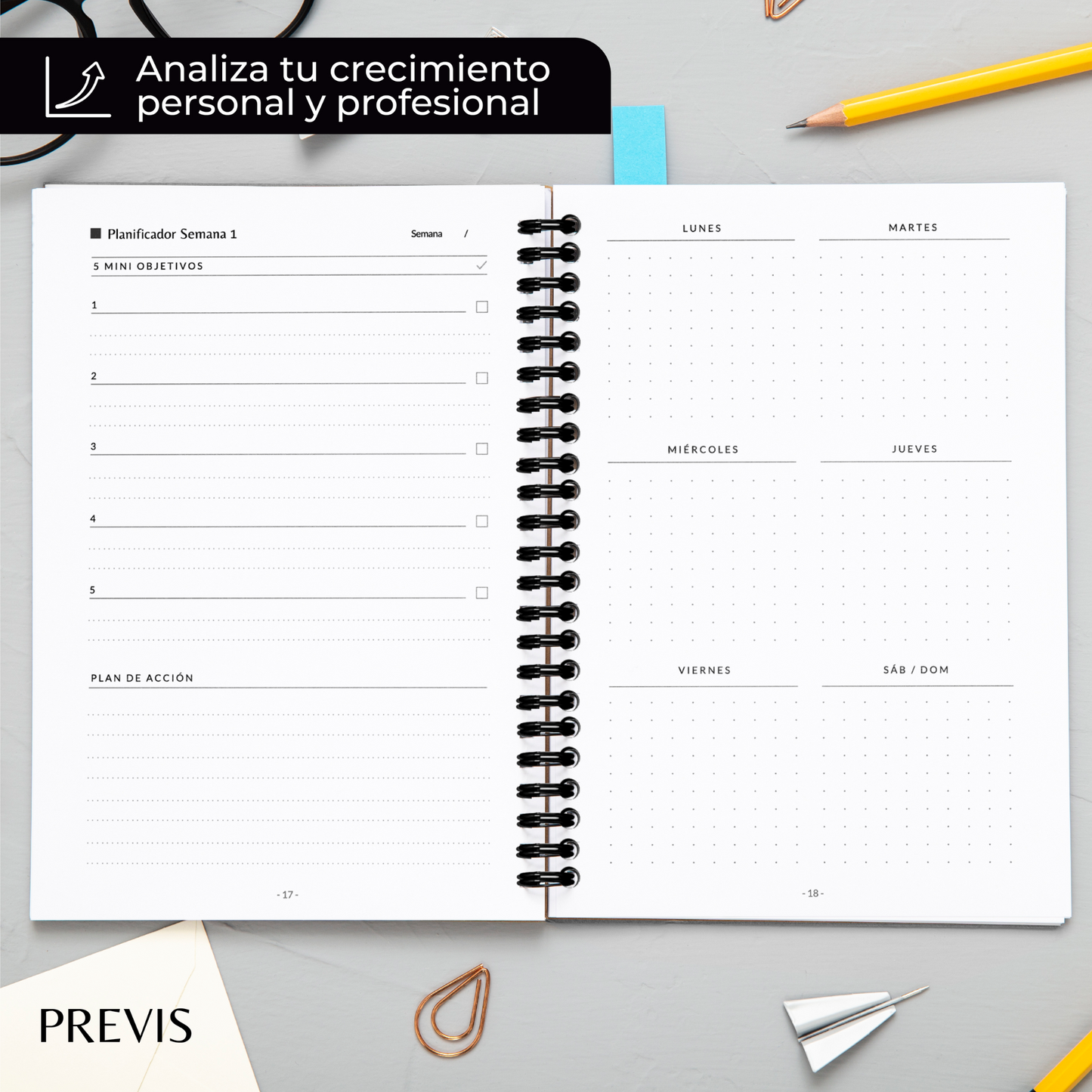 Agenda Productiva - Productividad y Organizadora Diaria, Semanal y Mensual con Objetivos, Propósitos y Retos