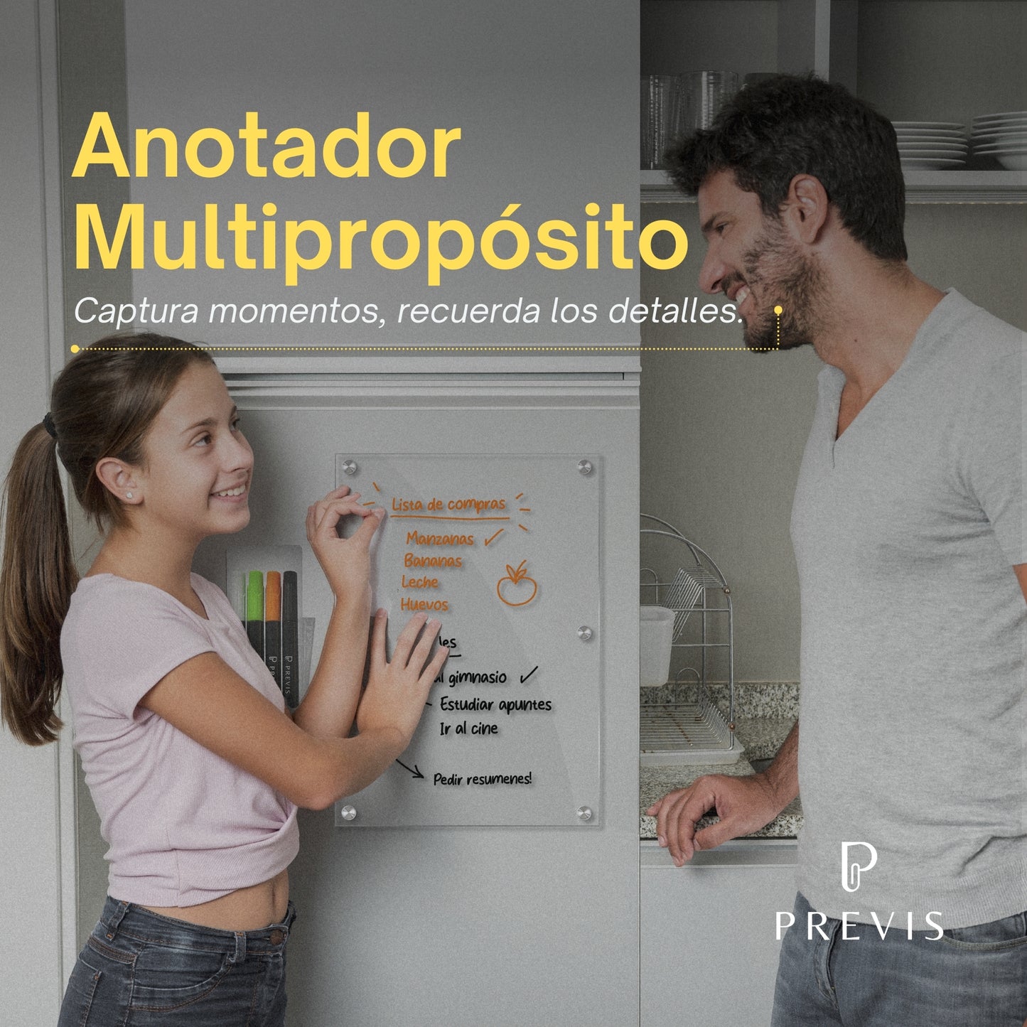 PREVIS Pizarra Magnetica Nevera Transparente A4 Con 4 Rotuladores Premium- Pizarra Nevera de Metacrilato Perfecta para Cocina, Tareas, Apuntes, Menu y Calendario