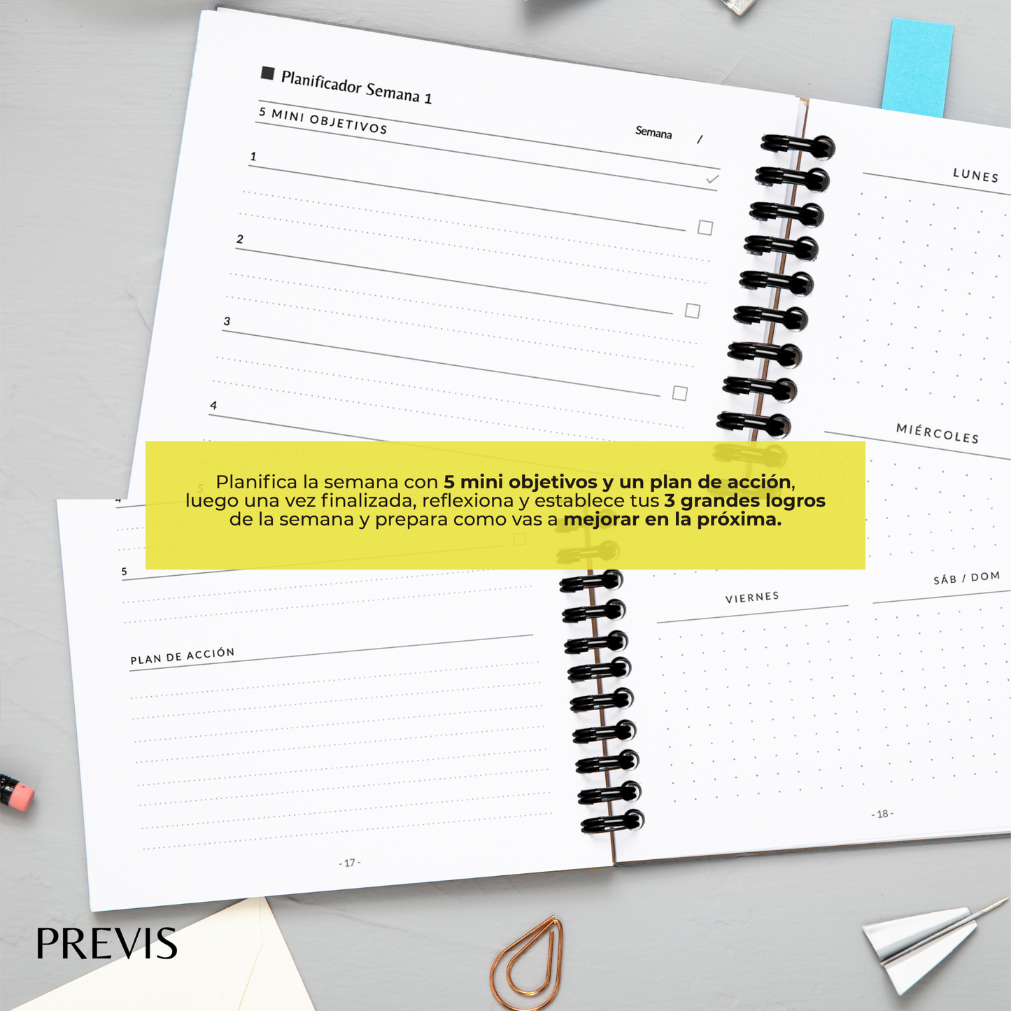 Agenda Productiva - Productividad y Organizadora Diaria, Semanal y Mensual con Objetivos, Propósitos y Retos