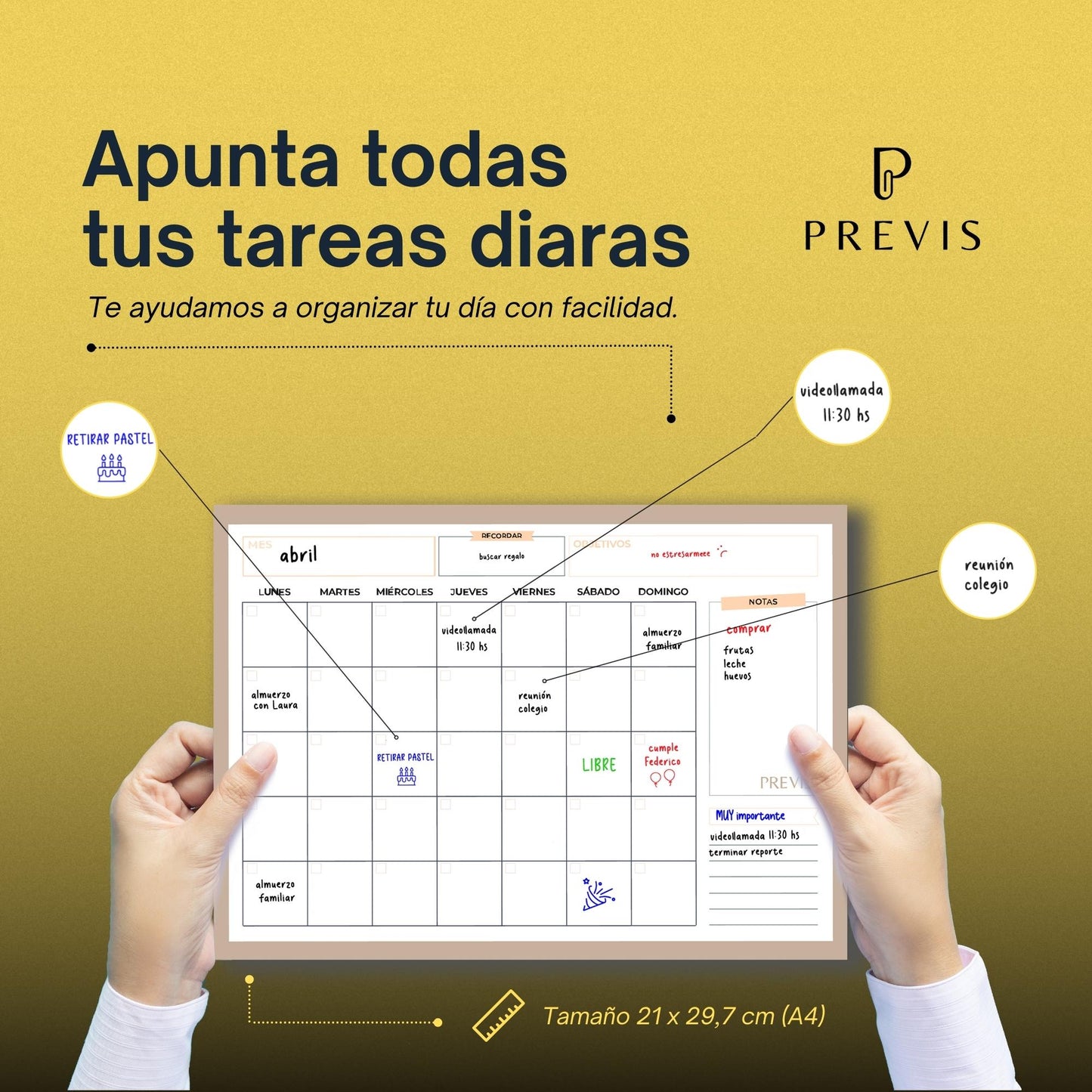 Calendario Magnético Mensual para Nevera A4 (21x29cm) - Organizador Mensual con 4 Rotuladores - Calendario Imán - Pizarra Nevera - Planificador Rutinas, Trabajo, Comidas.