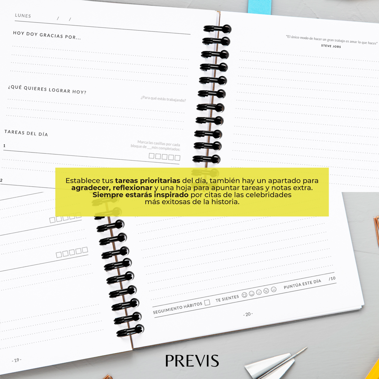 Agenda Productiva - Productividad y Organizadora Diaria, Semanal y Mensual con Objetivos, Propósitos y Retos