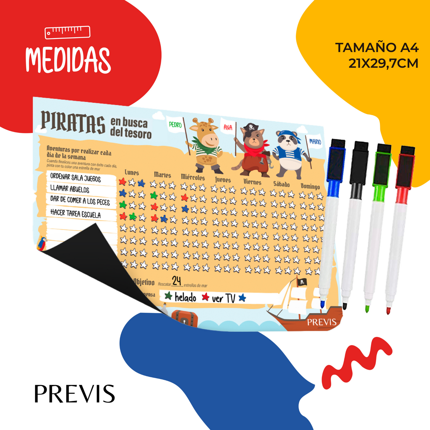 Tabla de Recompensas para Niños en Español A4 21x30cm - Pizarra para Aprender Magnética - Fomenta el Buen Comportamiento de los Niños