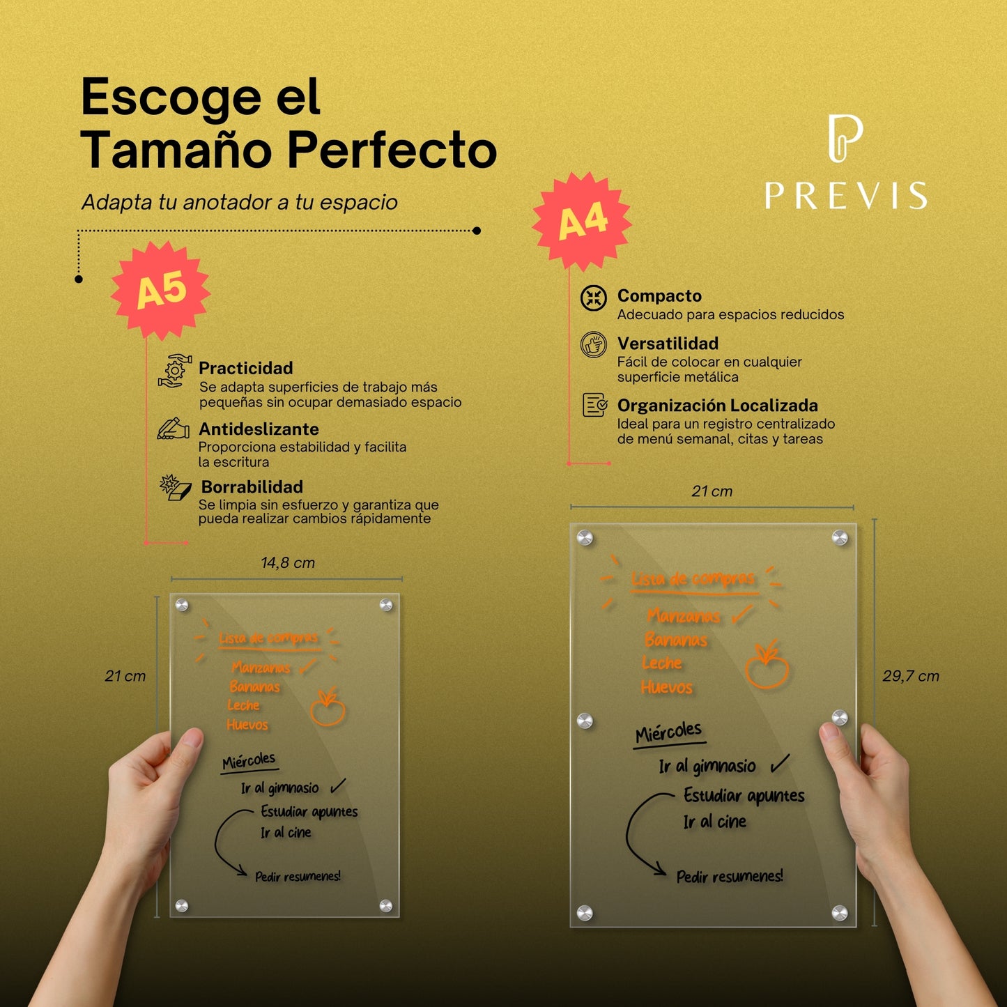 PREVIS Pizarra Magnetica Nevera Transparente A4 Con 4 Rotuladores Premium- Pizarra Nevera de Metacrilato Perfecta para Cocina, Tareas, Apuntes, Menu y Calendario