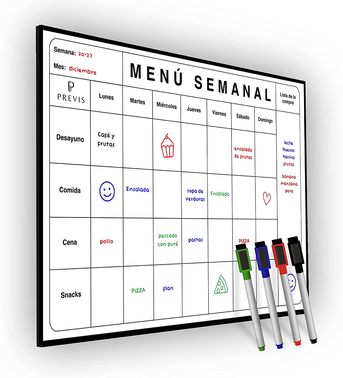 Menú Semanal Magnético A4 - Pizarra Cocina Magnetica Nevera - Calendario Semanal Nevera Iman