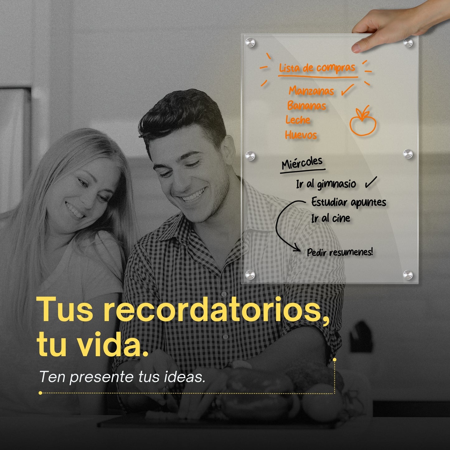 PREVIS Pizarra Magnetica Nevera Transparente A4 Con 4 Rotuladores Premium- Pizarra Nevera de Metacrilato Perfecta para Cocina, Tareas, Apuntes, Menu y Calendario