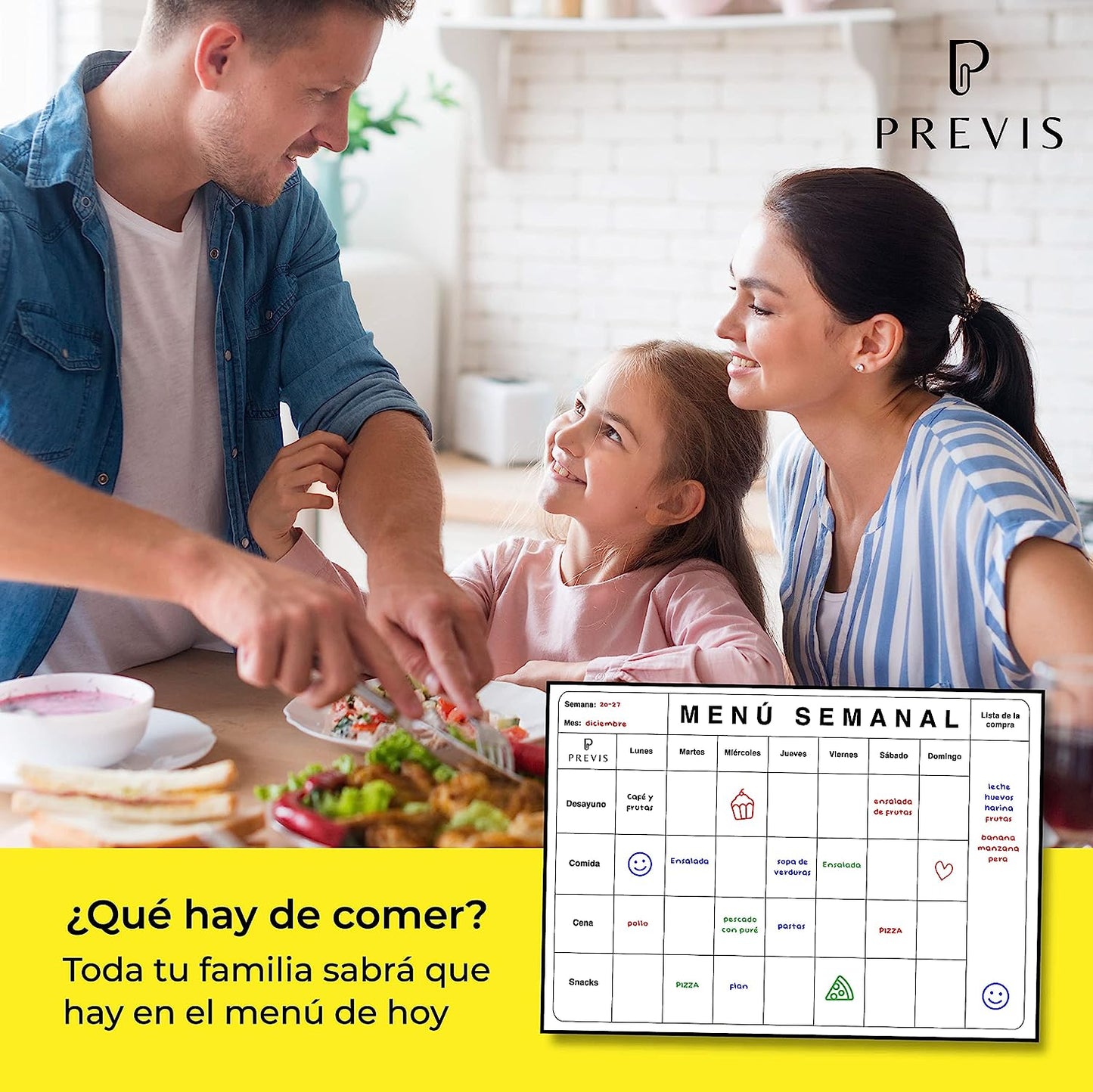 Menú Semanal Magnético A4 - Pizarra Cocina Magnetica Nevera - Calendario Semanal Nevera Iman