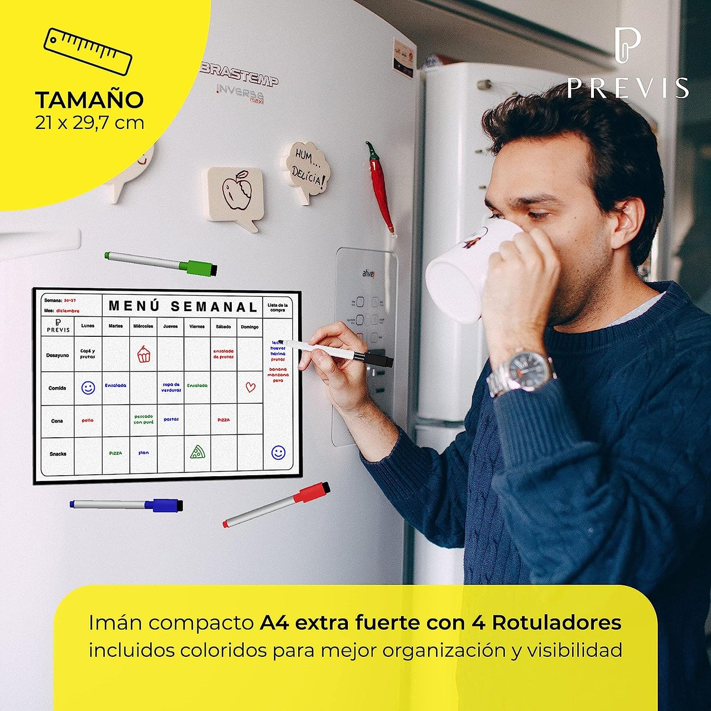 Menú Semanal Magnético A4 - Pizarra Cocina Magnetica Nevera - Calendario Semanal Nevera Iman
