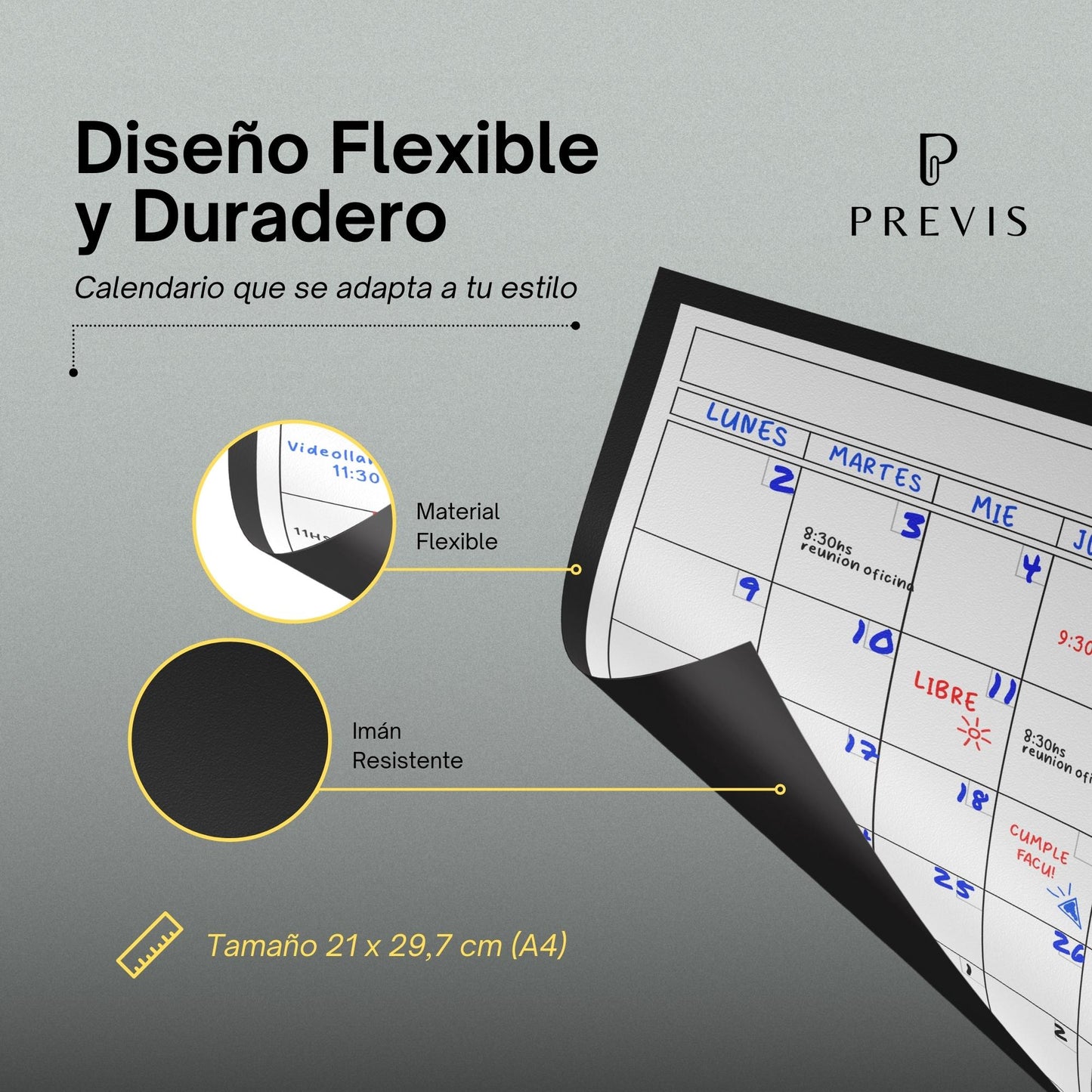 Calendario Magnรฉtico Nevera Mensual A4 (21X29,7CM) - Calendario Imantado - Organizador Semanal con 4 Rotuladores - Pizarra Nevera - Planificador Menรบs, Niรฑos, Rutinas, Trabajo, Diario