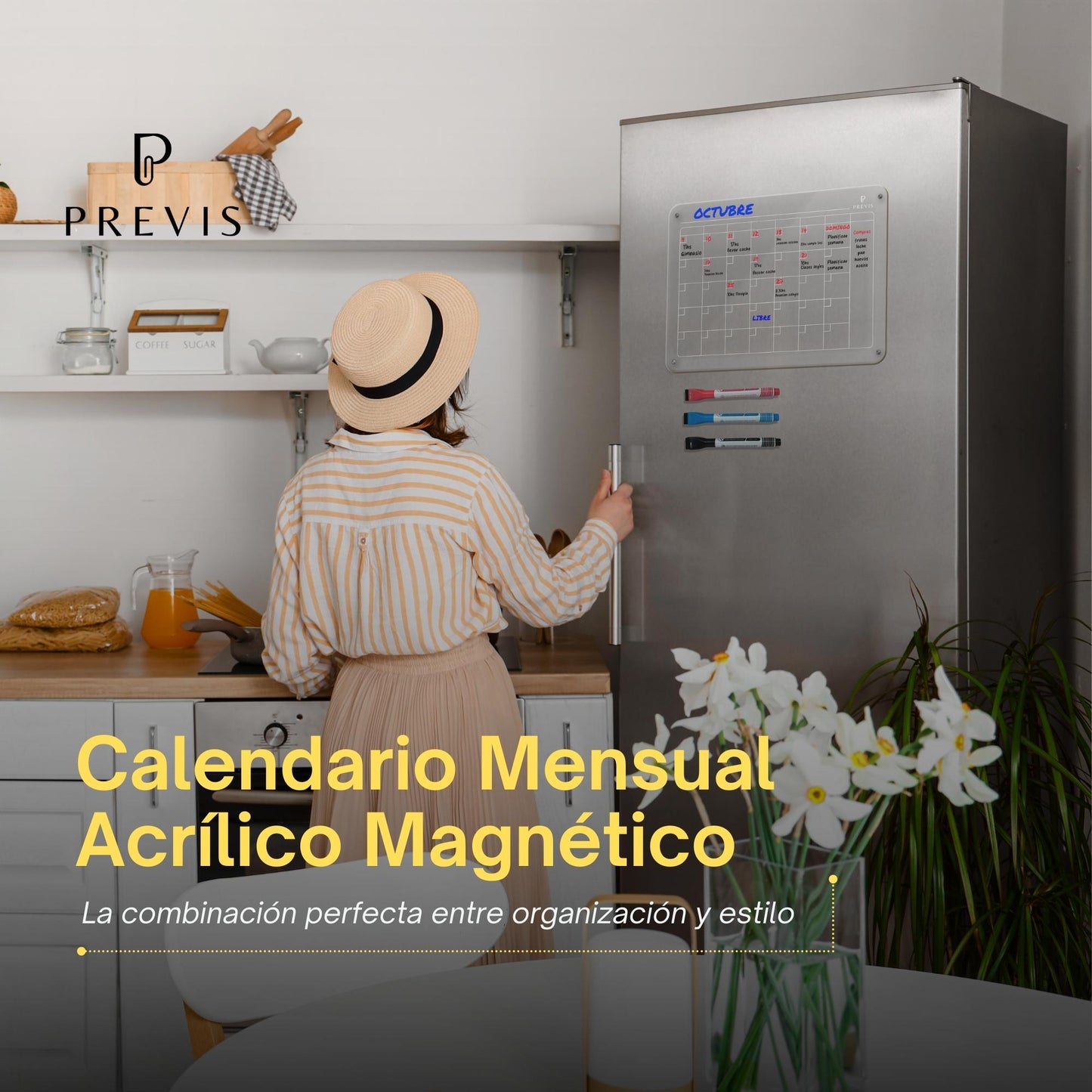 Calendario Magnético Nevera Transparente Acrílico con 4 Rotuladores A4 (21X29,7 cm) - Blanco para Neveras Oscuras