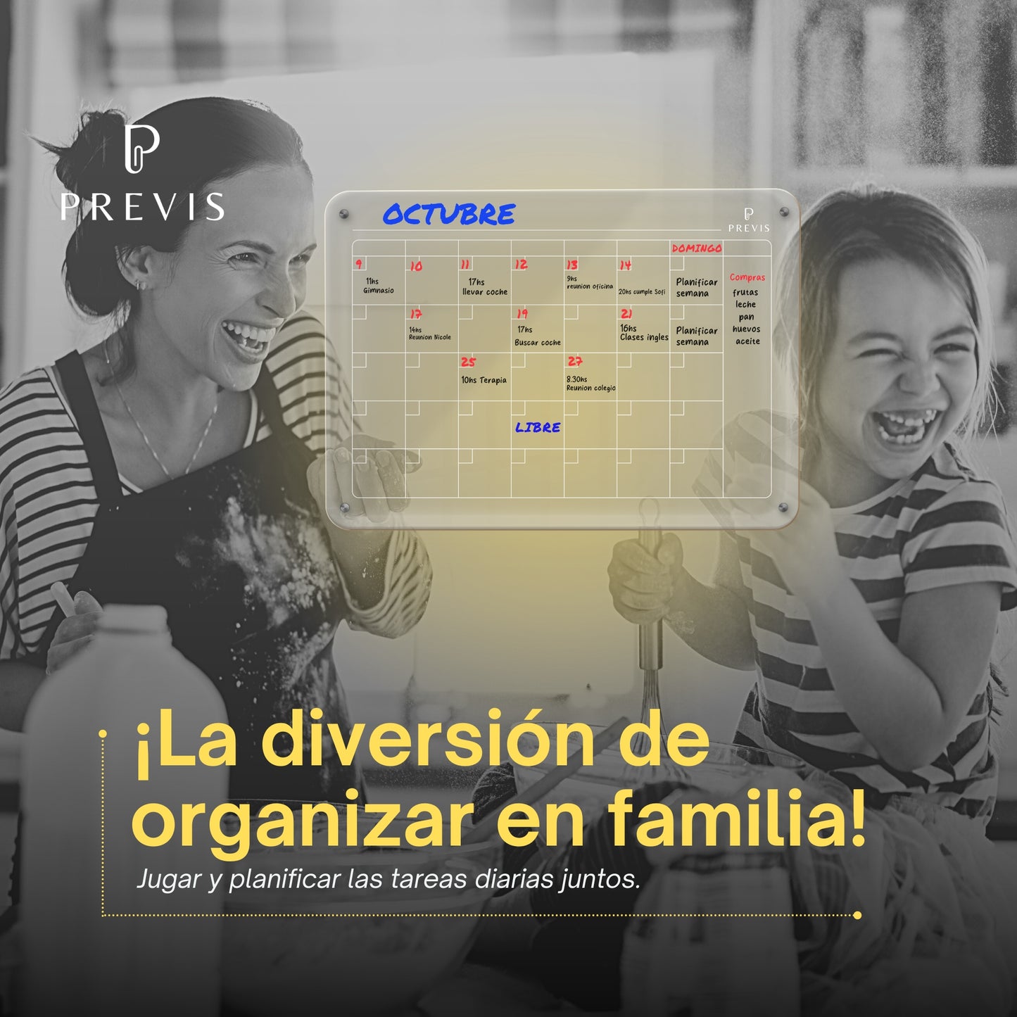 Calendario Magnético Nevera Transparente Acrílico con 4 Rotuladores A4 (21X29,7 cm) - Blanco para Neveras Oscuras