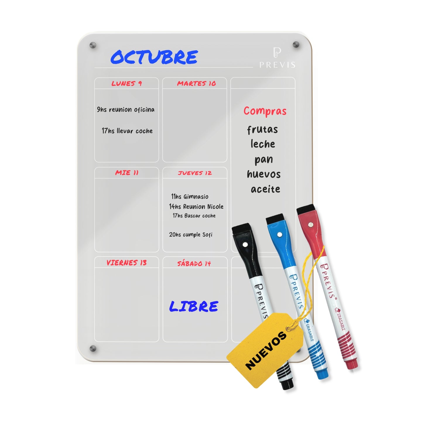 Pizarra Magnética Nevera Transparente Semanal A4 (21X29,7 cm) con 4 Rotuladores - Pizarra Acrílica Nevera Organizador Semana - Planifica y decora tu Frigorifico con Estilo - Impresión Blanca