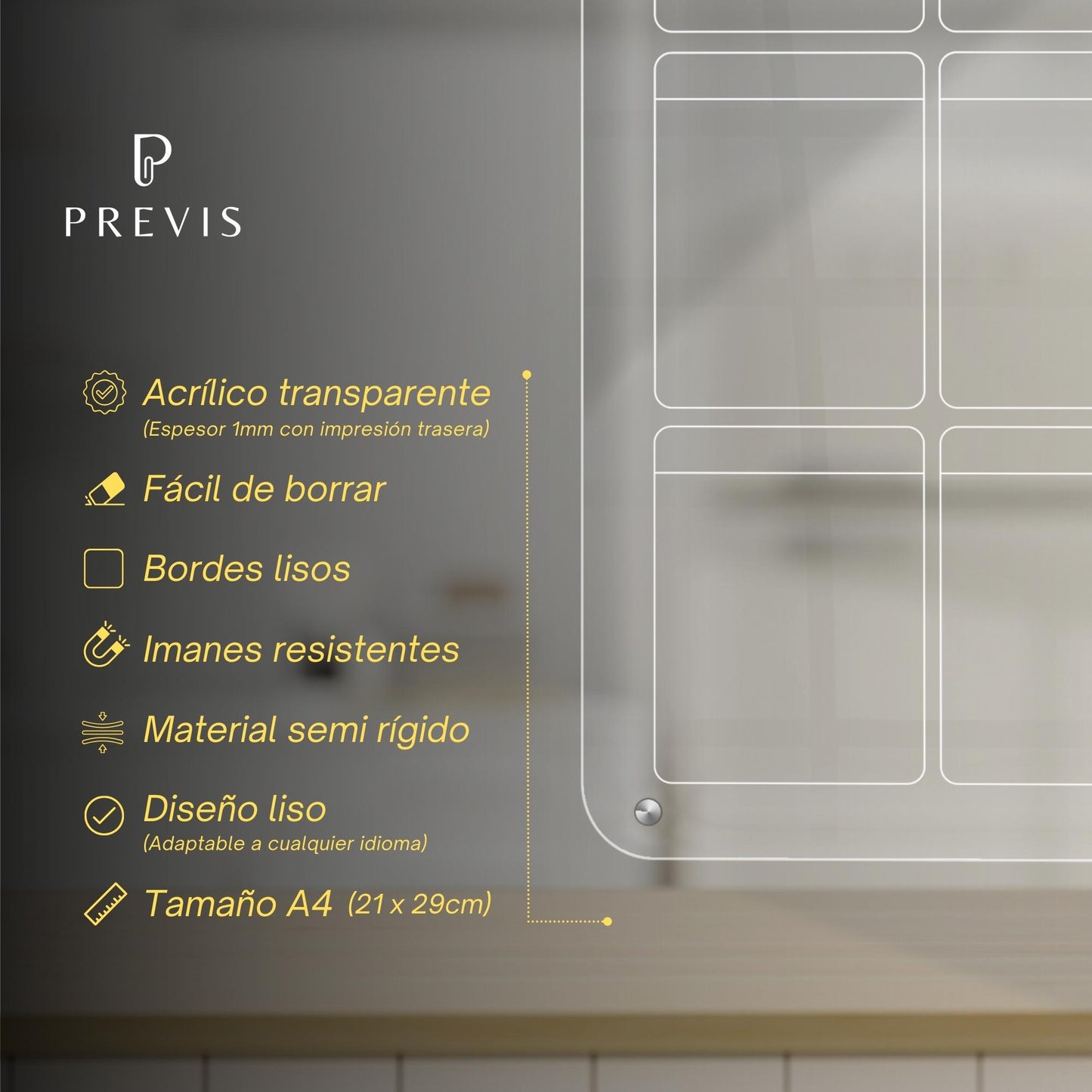 Pizarra Magnética Nevera Transparente Semanal A4 (21X29,7 cm) con 4 Rotuladores - Pizarra Acrílica Nevera Organizador Semana - Planifica y decora tu Frigorifico con Estilo - Impresión Blanca