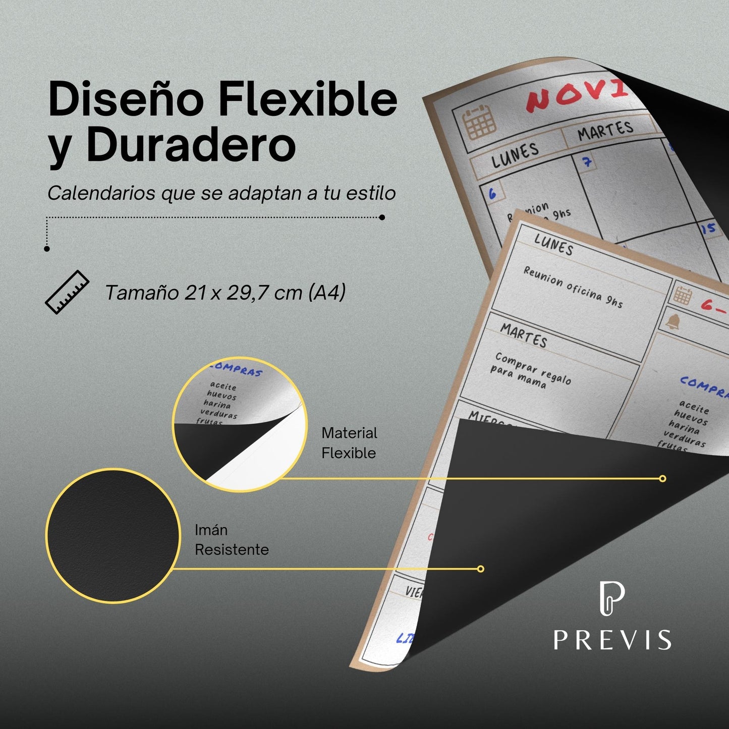 Pack Calendario Magnético Mensual A4 + Planificador Semanal Magnético A4 para Nevera - Organizador - Planificador Jornada, Menú, Compra, Rutina, Estudios, Tareas, Trabajo.