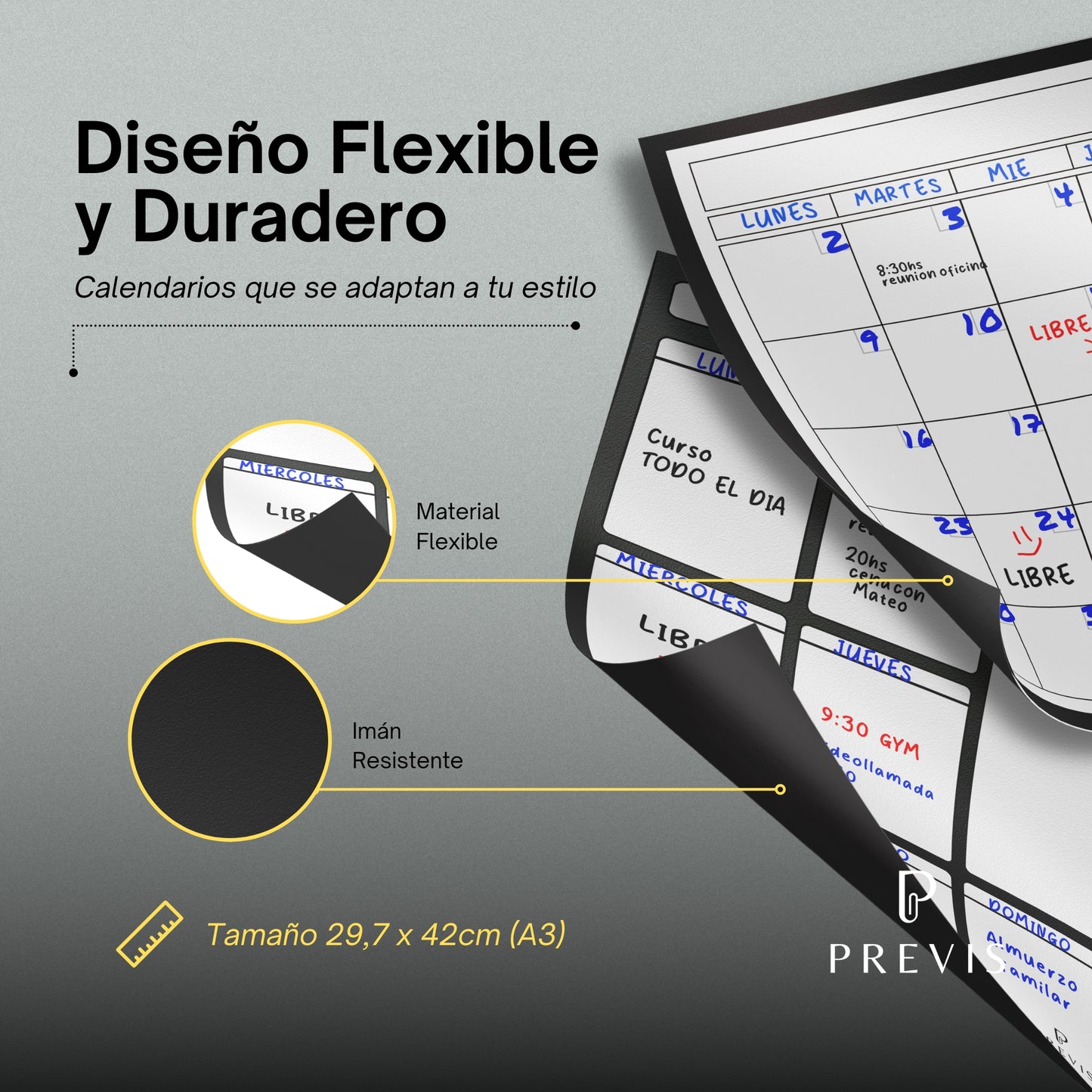 Pack A3 Calendario Magnético Mensual + Planificador Semanal Magnético para Nevera y Escritorio - Organizador con Imán - Planificador Jornada, Menú, Compra, Rutina, Estudios, Tareas, Trabajo.