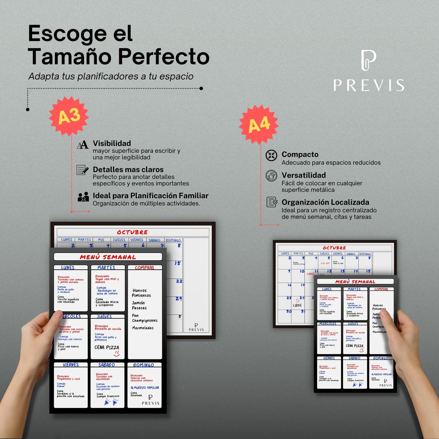 Pack A3 Calendario Magnético Mensual + Planificador Semanal Magnético para Nevera y Escritorio - Organizador con Imán - Planificador Jornada, Menú, Compra, Rutina, Estudios, Tareas, Trabajo.