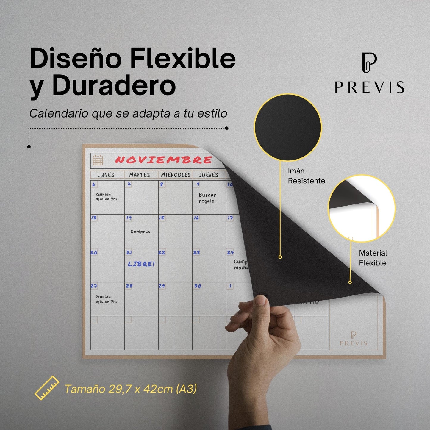 Calendario Magnetico Nevera A3 con Rotuladores Premium - Planificador Mensual Magentico para Organizar Mes, Familia, Citas y Eventos