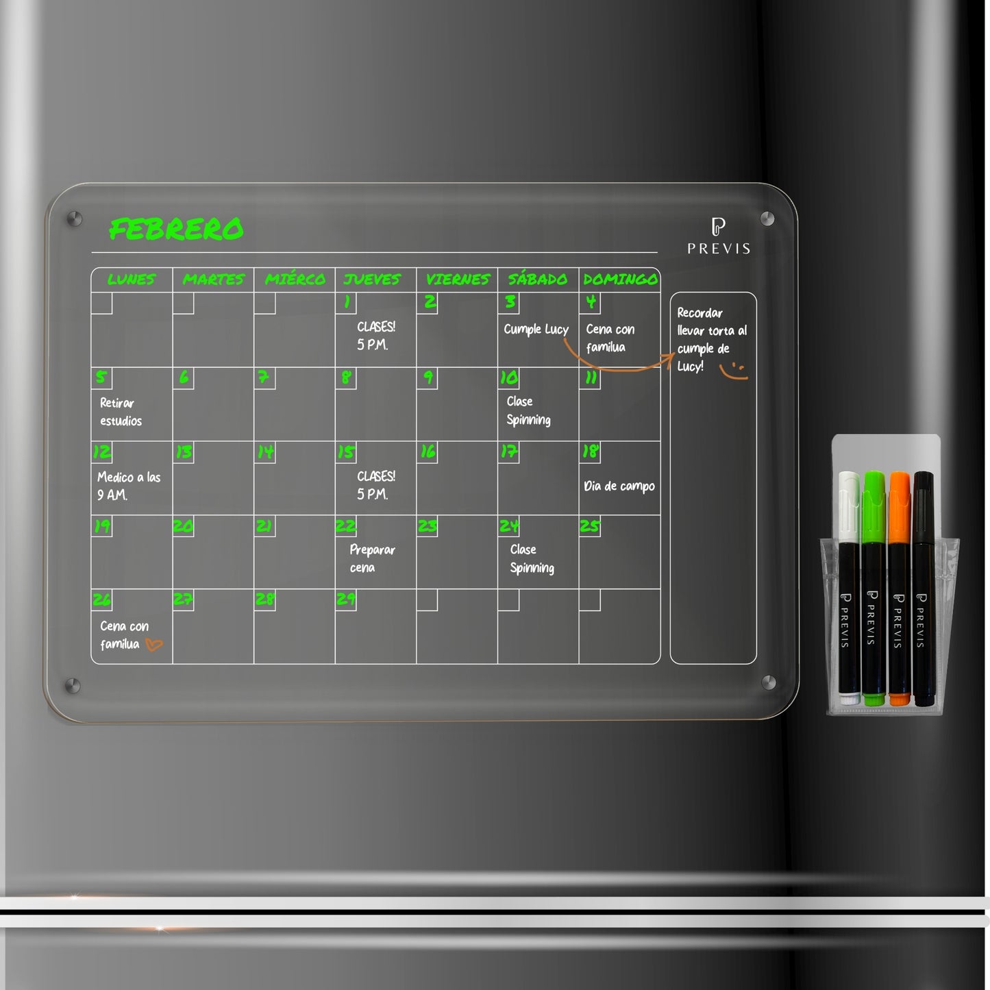 Calendario Magnetico Nevera Transparente Acrilico A3 con 4 Rotuladores Punta Extra Fina - Pizarra Transparente Nevera Magnetica Mensual Acrilica - Planifica el Mes con Estilo