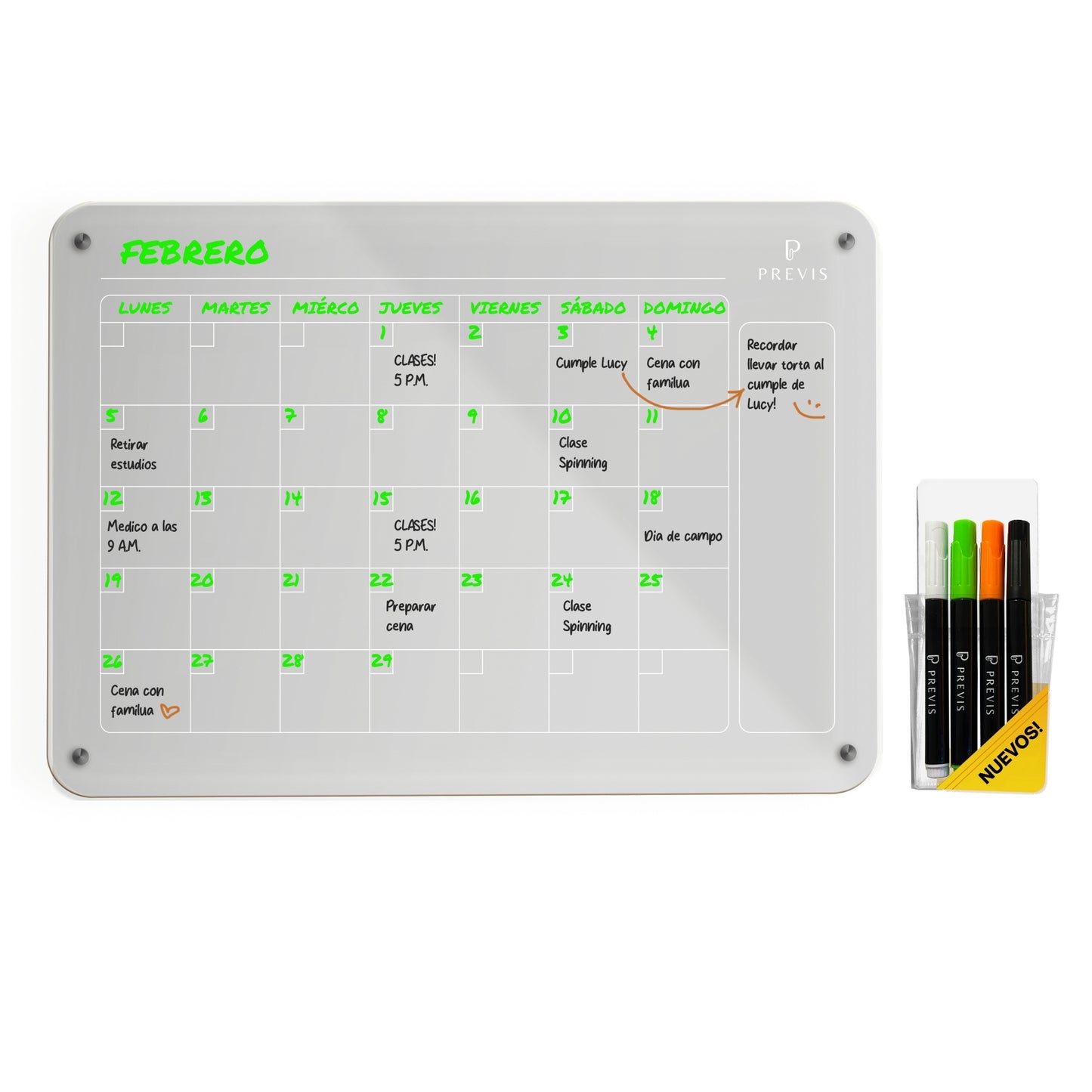 Calendario Magnetico Nevera Transparente Acrilico A3 con 4 Rotuladores Punta Extra Fina - Pizarra Transparente Nevera Magnetica Mensual Acrilica - Planifica el Mes con Estilo