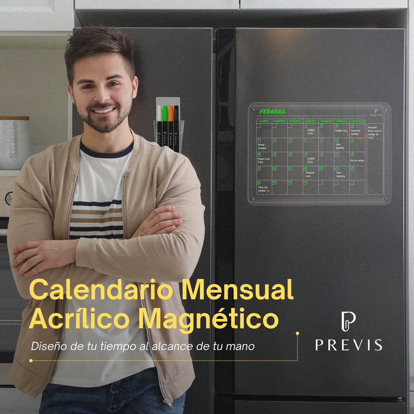 Calendario Magnetico Nevera Transparente Acrilico A3 con 4 Rotuladores Punta Extra Fina - Pizarra Transparente Nevera Magnetica Mensual Acrilica - Planifica el Mes con Estilo