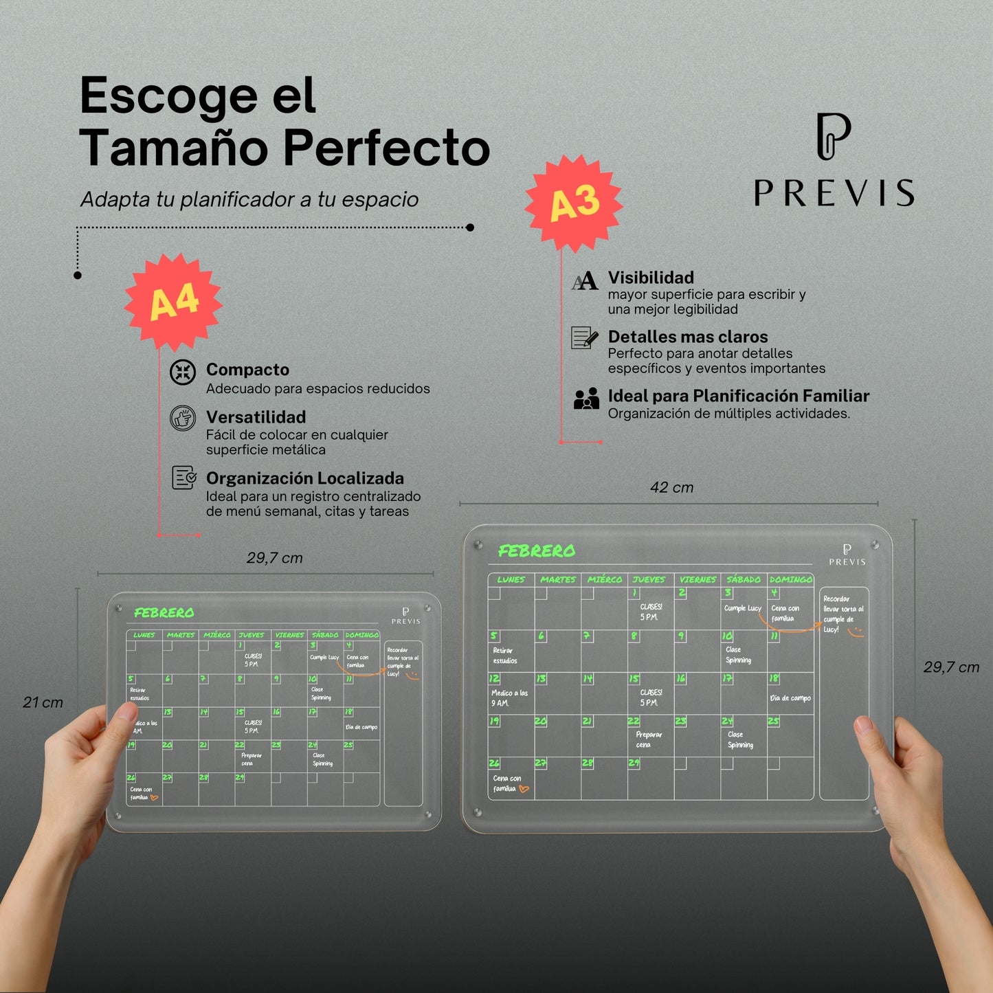 Calendario Magnetico Nevera Transparente Acrilico A3 con 4 Rotuladores Punta Extra Fina - Pizarra Transparente Nevera Magnetica Mensual Acrilica - Planifica el Mes con Estilo