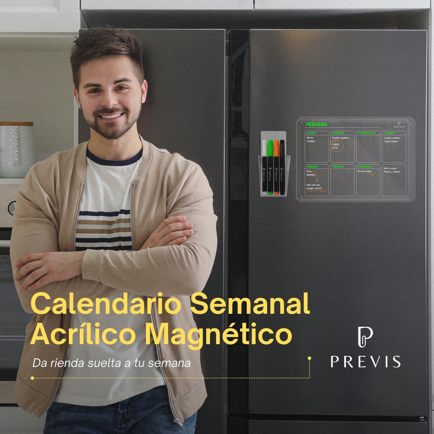 Pizarra Magnetica Nevera Transparente Semanal A4 con 4 Rotuladores Punta Extra Fina - Pizarra Acrílica Nevera Organizador Semana - Planifica y Decora tu Frigorifico con Estilo