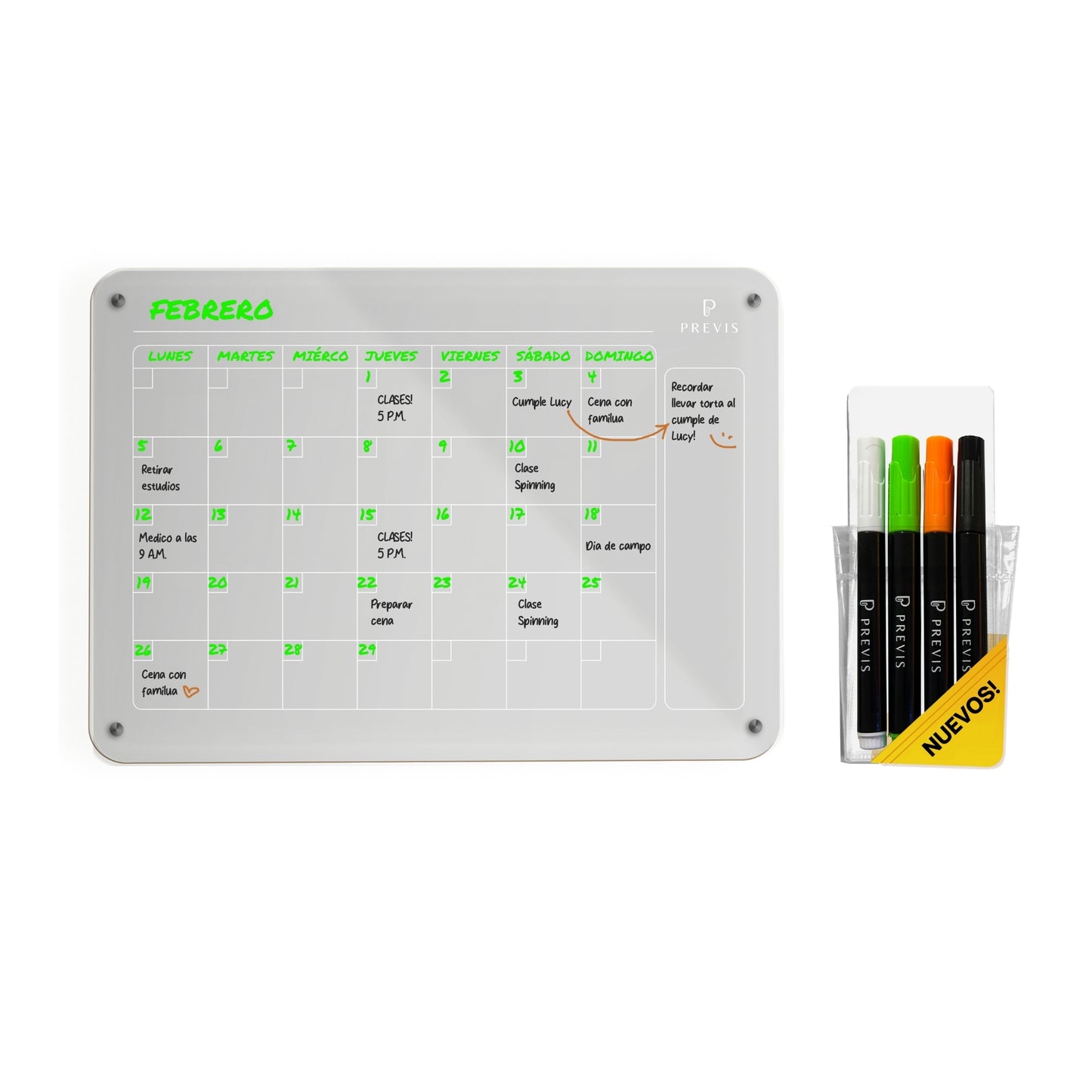 Calendario Magnetico Nevera Transparente Acrilico A4 con 4 Rotuladores Punta Extra Fina - Pizarra Transparente Nevera Magnetica Mensual Acrilica - Planifica el Mes con Estilo