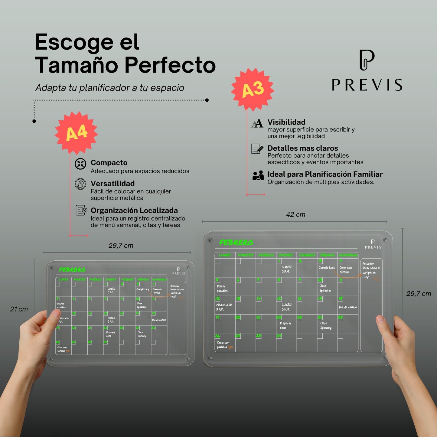 Calendario Magnetico Nevera Transparente Acrilico A4 con 4 Rotuladores Punta Extra Fina - Pizarra Transparente Nevera Magnetica Mensual Acrilica - Planifica el Mes con Estilo