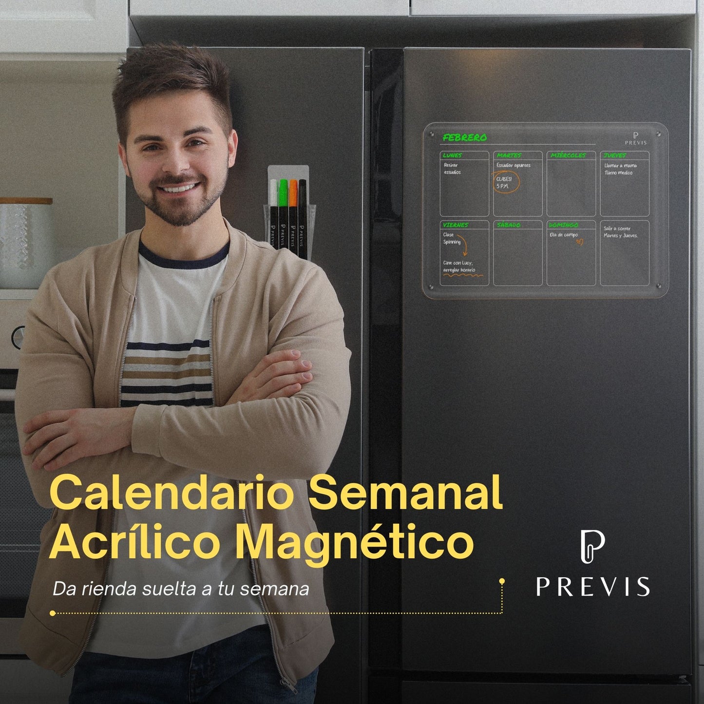 Pizarra Magnetica Nevera Transparente Semana A3 con 4 Rotuladores Punta Extrafina - Pizarra Acrílica Nevera Organizador Semana - Planifica y Decora tu Frigorifico con Estilo