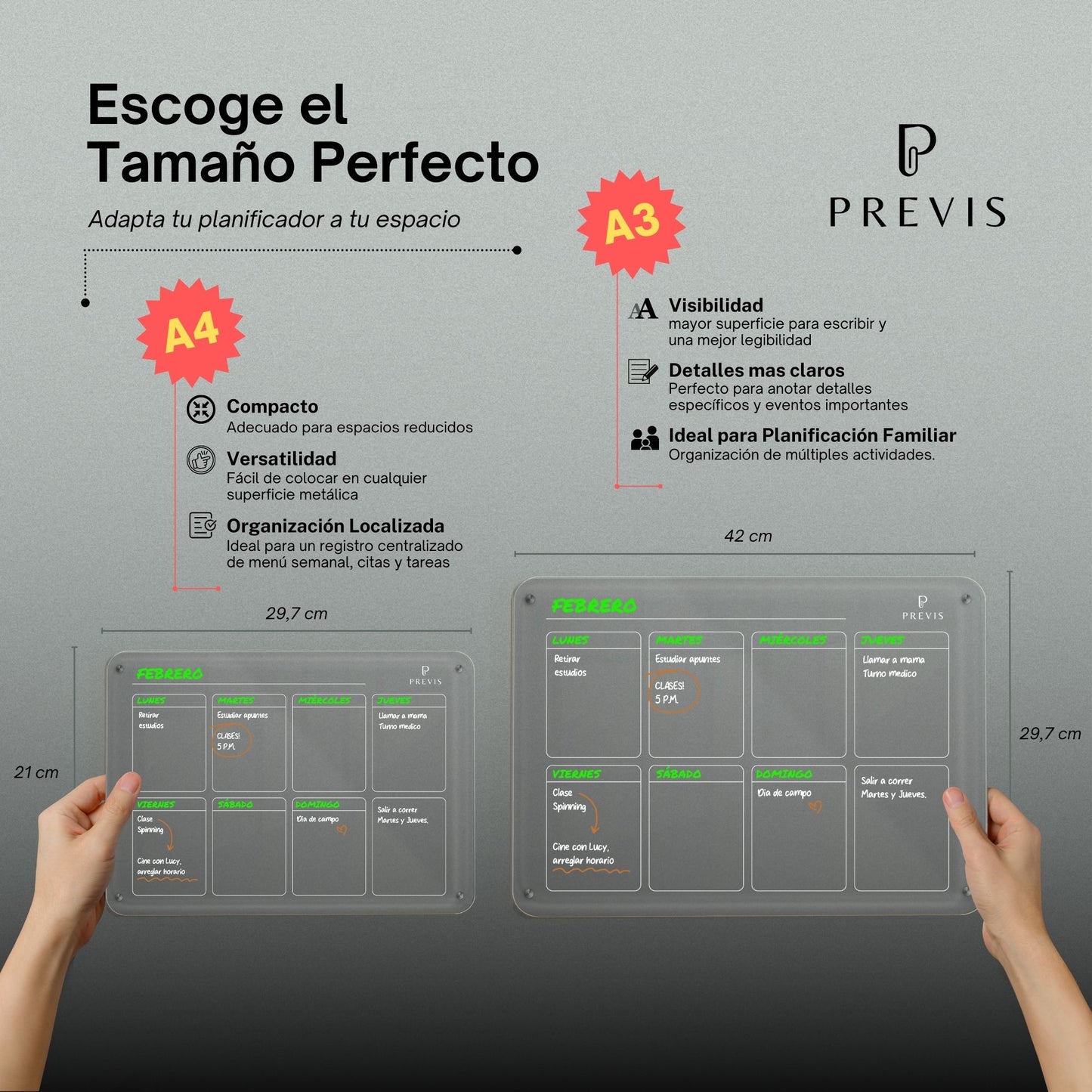 Pizarra Magnetica Nevera Transparente Semana A3 con 4 Rotuladores Punta Extrafina - Pizarra Acrílica Nevera Organizador Semana - Planifica y Decora tu Frigorifico con Estilo