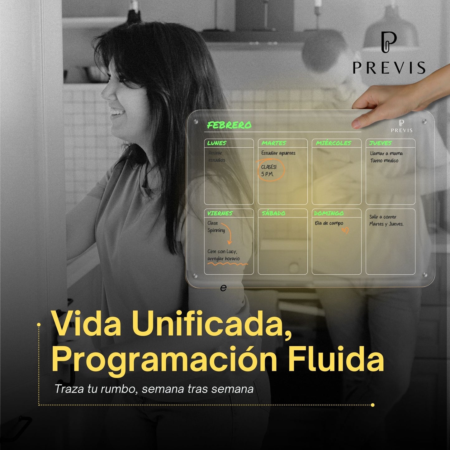 Pizarra Magnetica Nevera Transparente Semana A3 con 4 Rotuladores Punta Extrafina - Pizarra Acrílica Nevera Organizador Semana - Planifica y Decora tu Frigorifico con Estilo