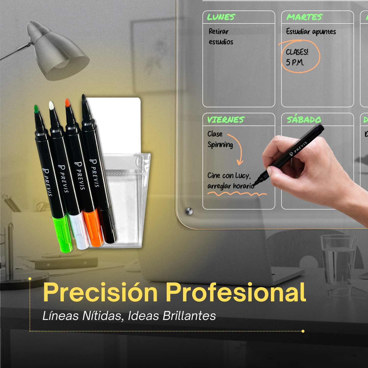 PREVIS 4 Rotuladores Pizarra Magnetica y Acrílica Punta Extra Fina con soporte de Imán para Nevera - Rotulador para Metacrilato Borrable - Ideal para Pizarras Acrílicas de Nevera