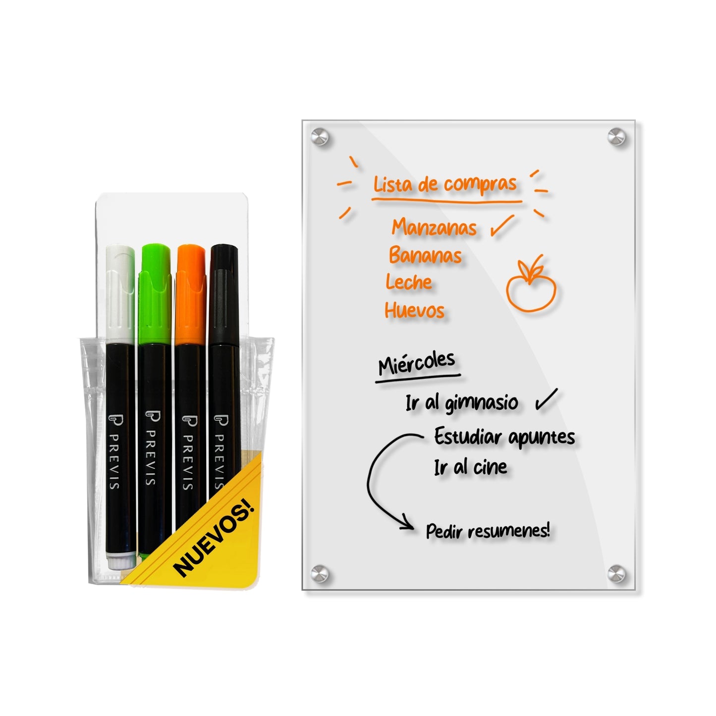 PREVIS Pizarra Magnetica Nevera Transparente A5 Con 4 Rotuladores Premium- Pizarra Nevera de Metacrilato Perfecta para Cocina, Tareas, Apuntes, Menu y Calendario