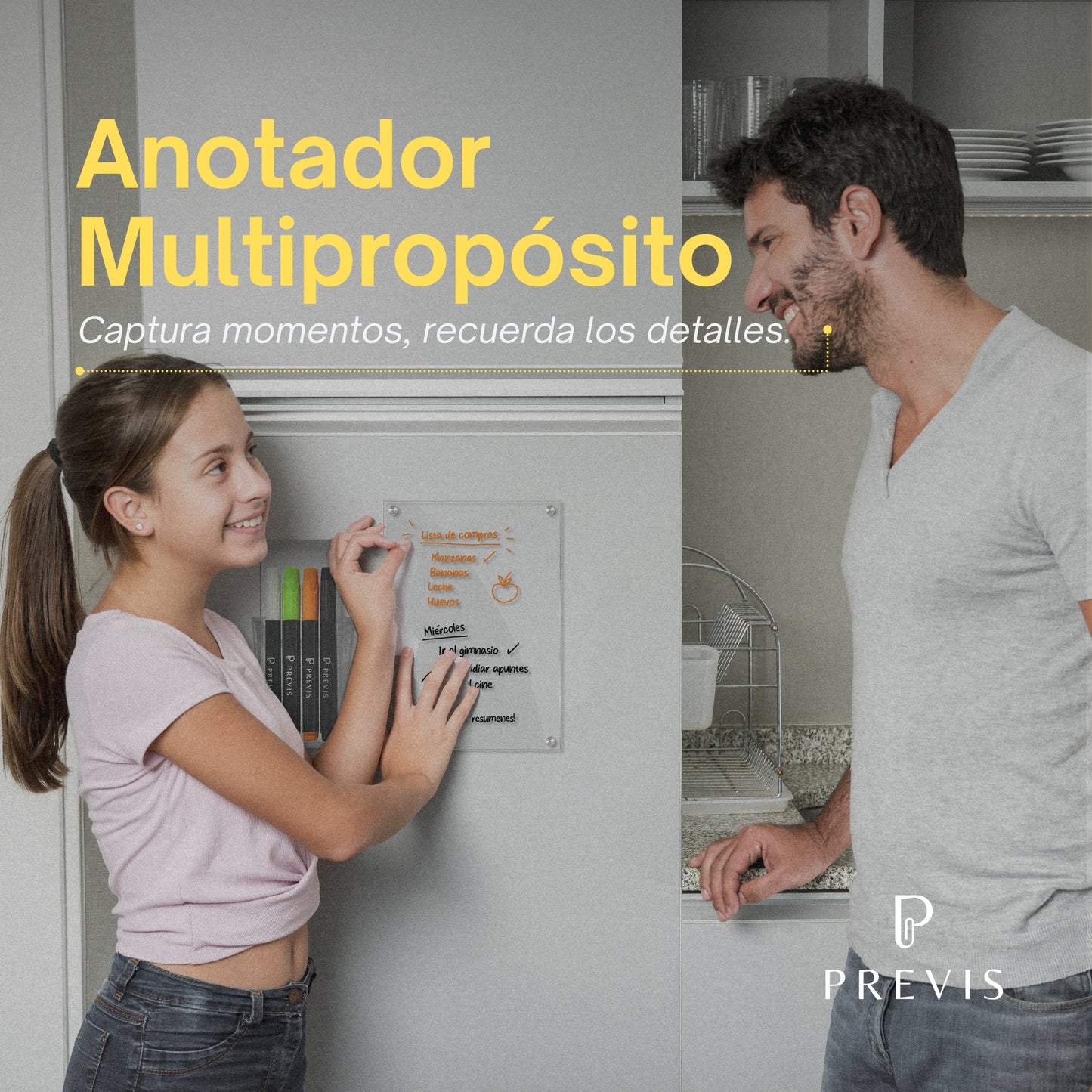 PREVIS Pizarra Magnetica Nevera Transparente A5 Con 4 Rotuladores Premium- Pizarra Nevera de Metacrilato Perfecta para Cocina, Tareas, Apuntes, Menu y Calendario