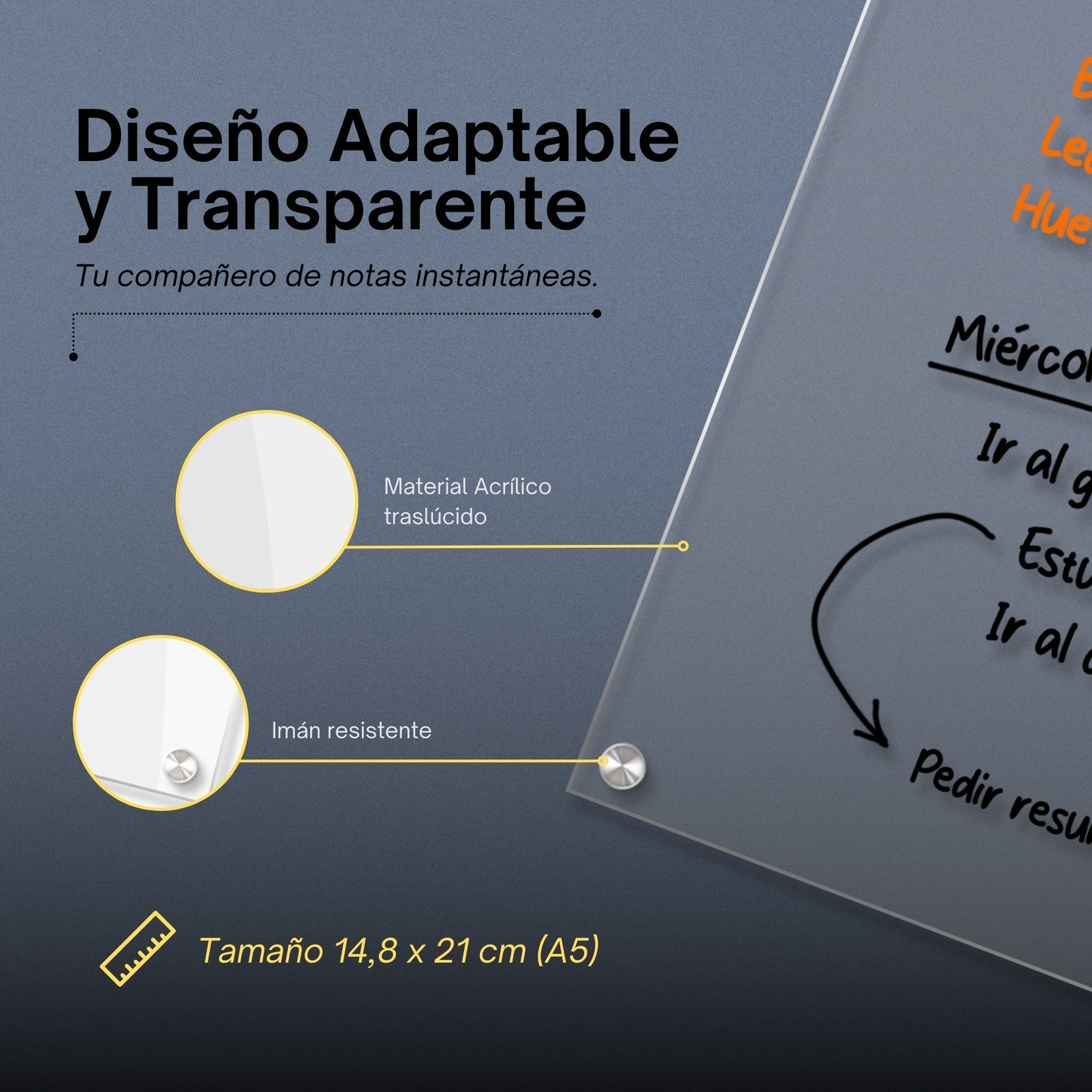 PREVIS Pizarra Magnetica Nevera Transparente A5 Con 4 Rotuladores Premium- Pizarra Nevera de Metacrilato Perfecta para Cocina, Tareas, Apuntes, Menu y Calendario