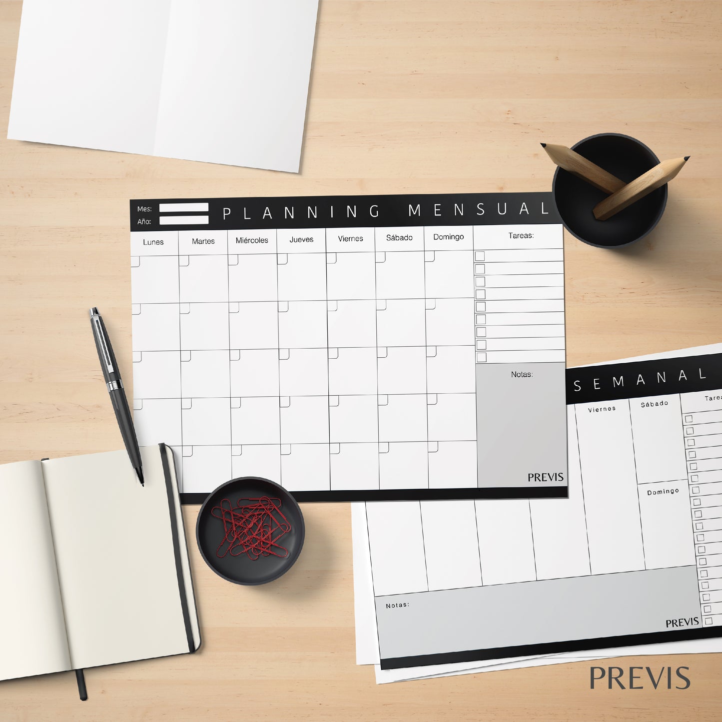 Combo Planificador Semanal + Planificador Mensual A4 - Organizador de Escritorio - Ideal Para Oposiciones, Estudios, Trabajo.