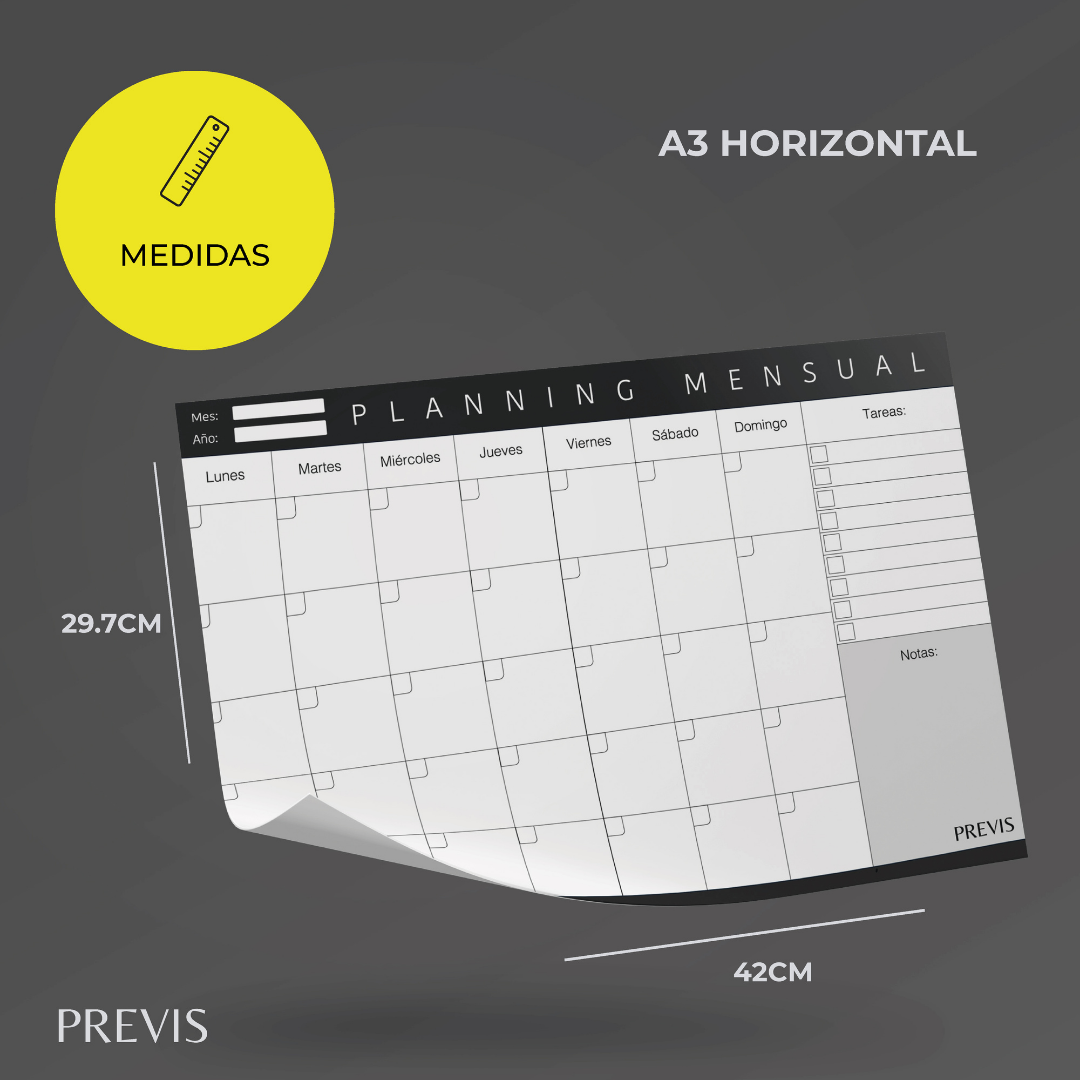 Planificateur mensuel horizontal A3