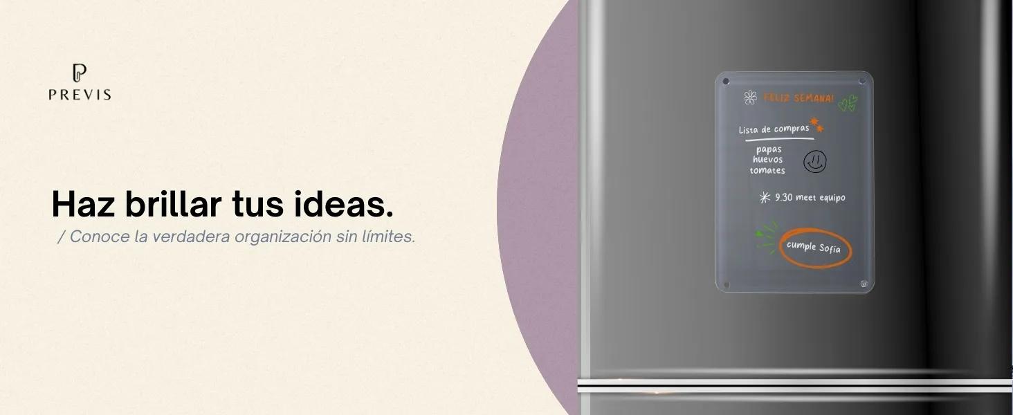 Pizarra transparente para nevera minimalista Flow: detalle de uso 1