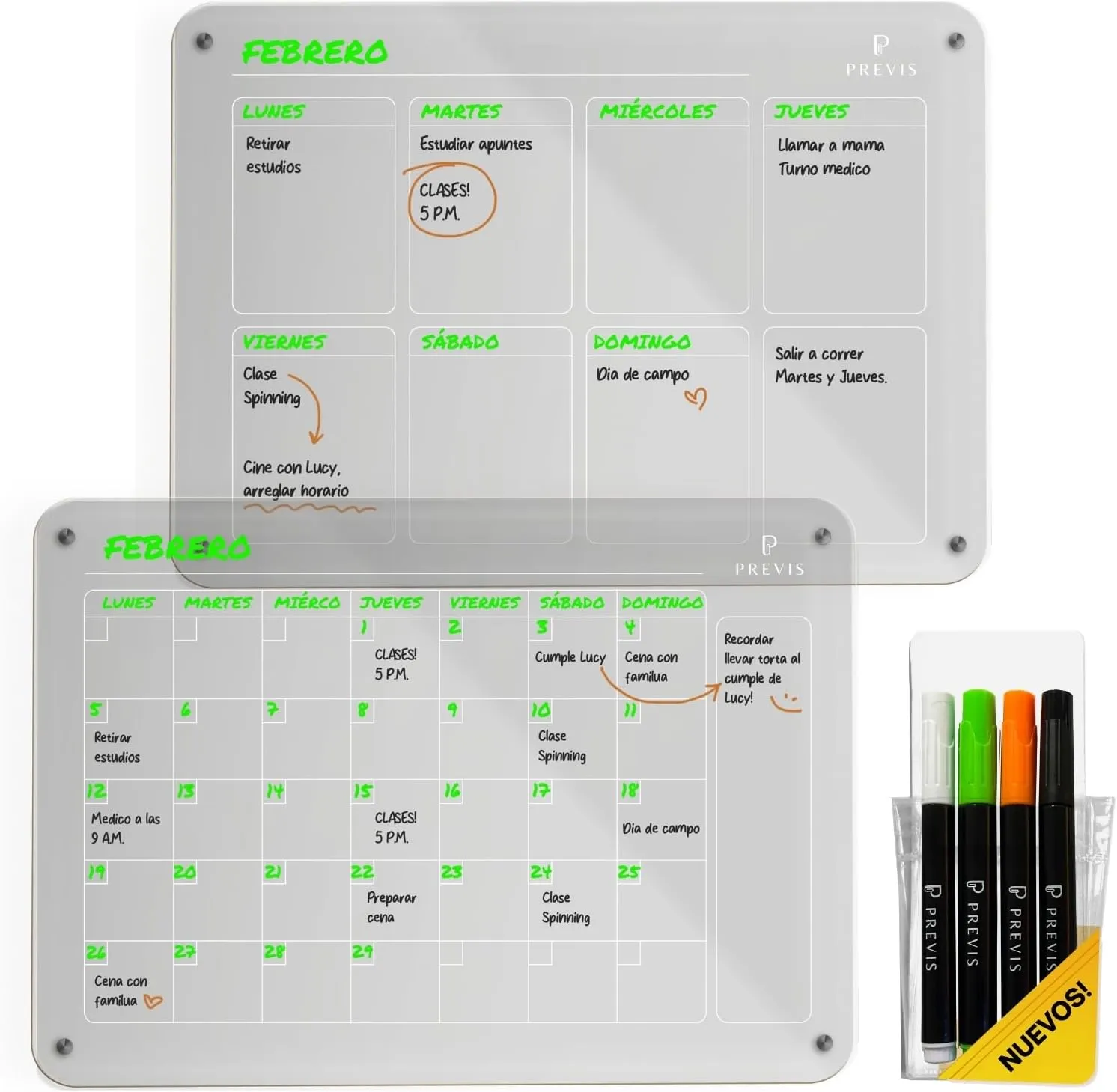Kit de 2 pizarras acrílicas transparentes: semanal y mensual — Kit A4