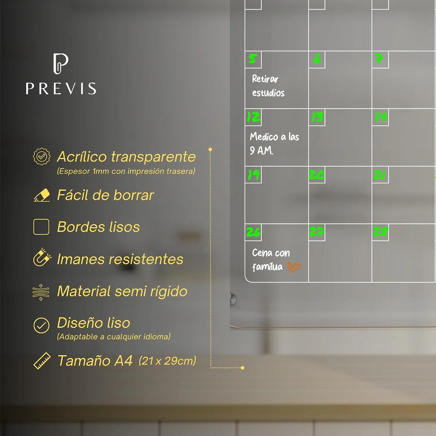 Calendario acrílico transparente magnético para nevera — A4 · 21×30 cm, imagen 4