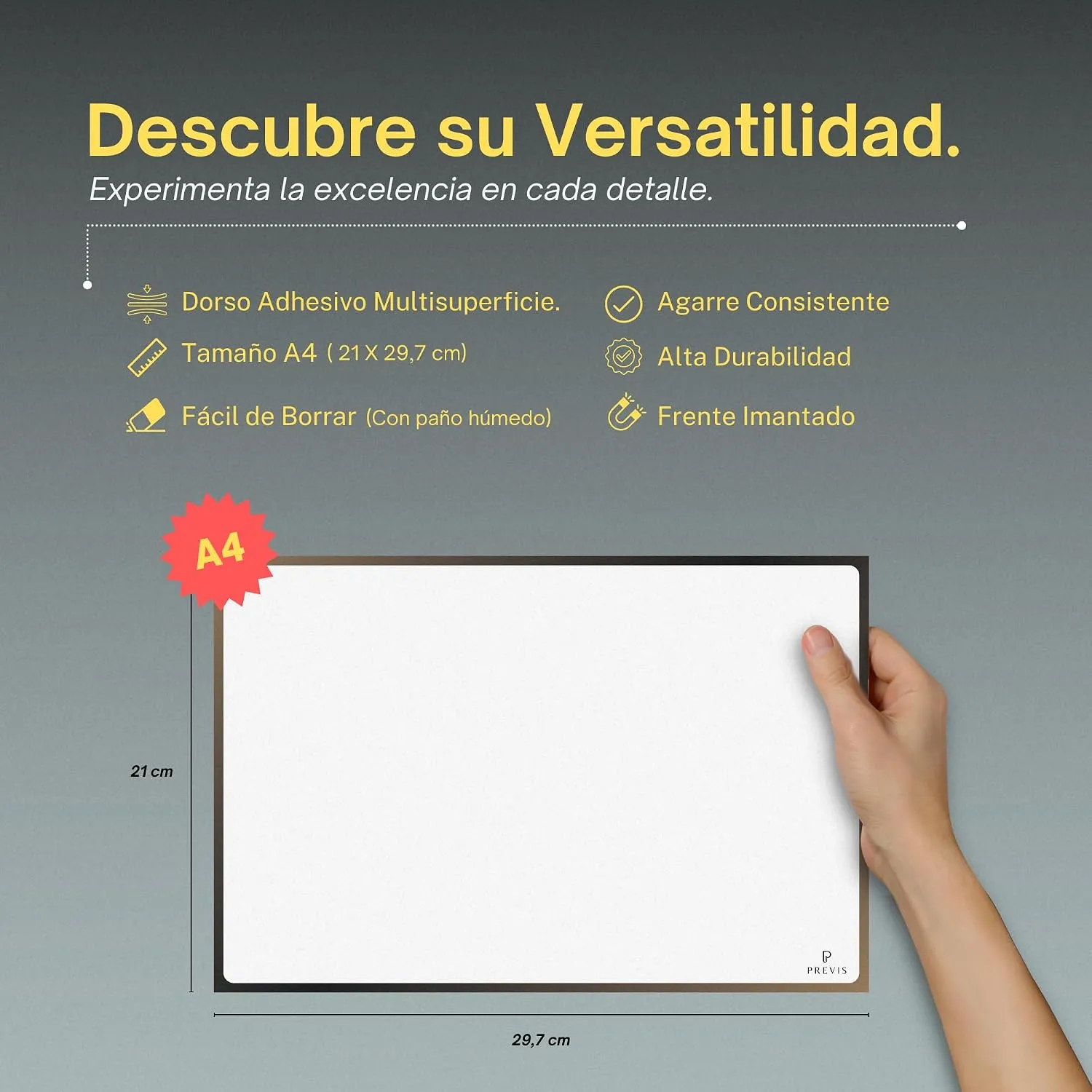 Pizarra blanca adhesiva magnética para pared A4 · 30×21 cm — miniatura 4