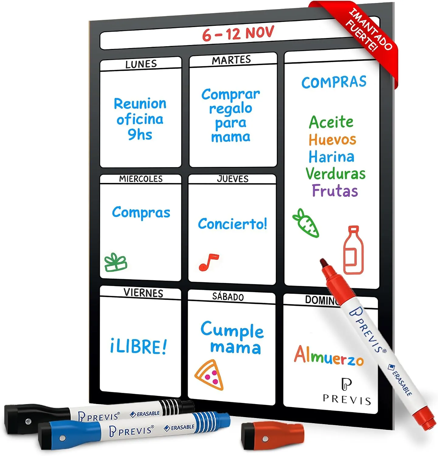 Planificador semanal magnético con lista de la compra