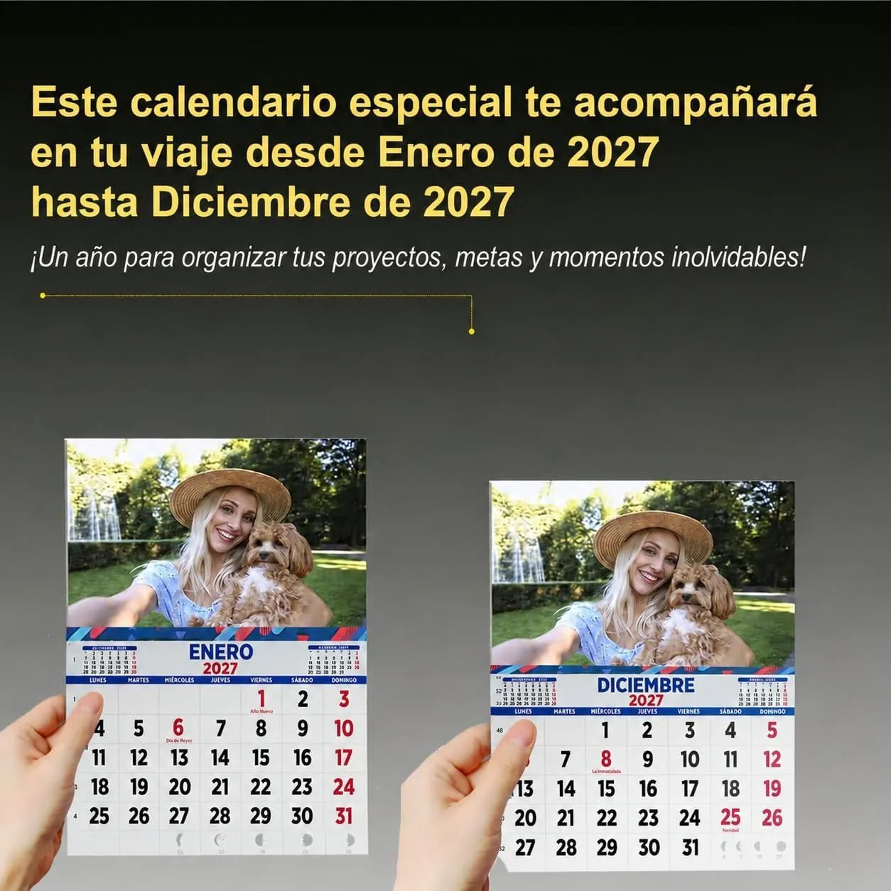 Calendario personalizado 2027 con foto, imán para nevera, detalle 4