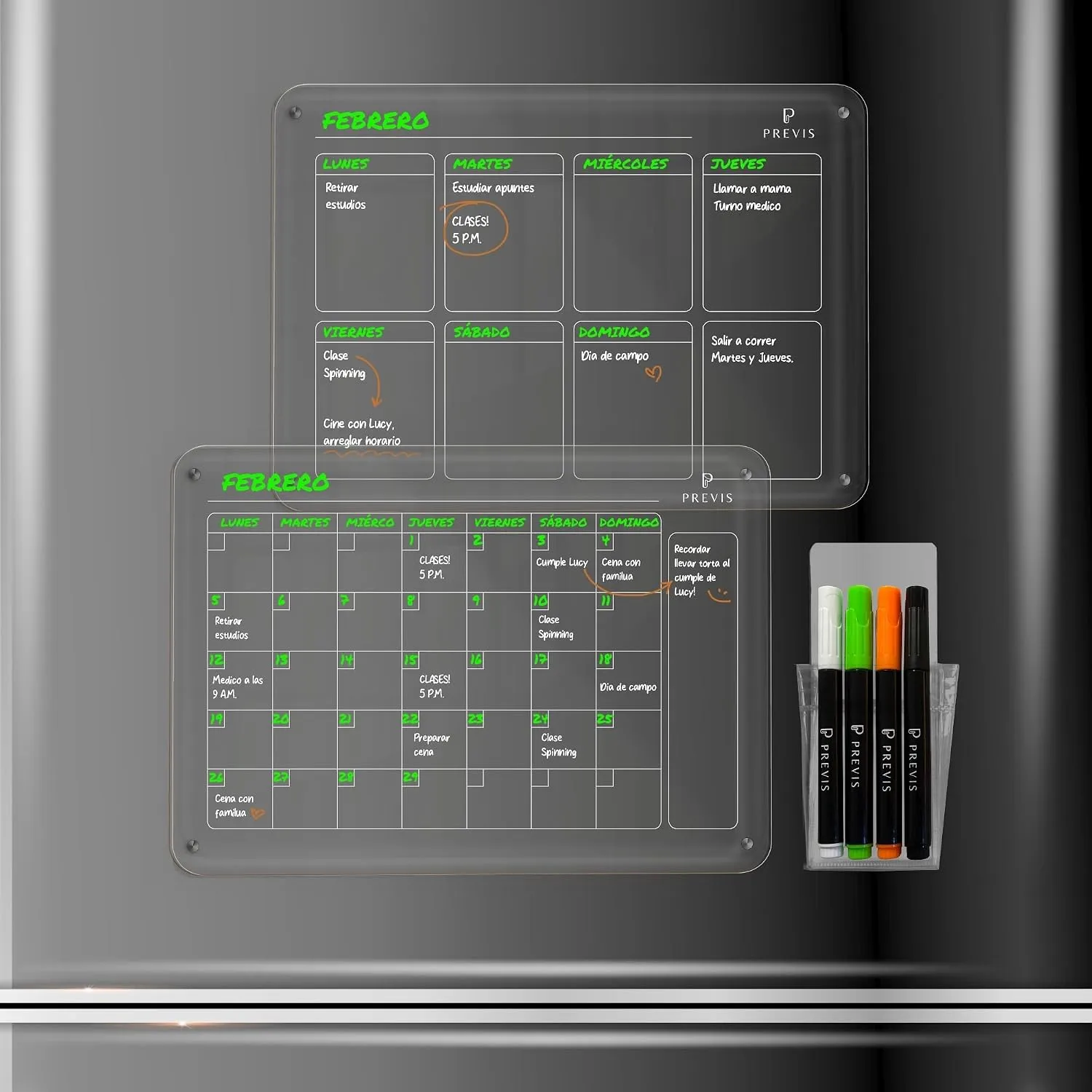 Kit de 2 pizarras acrílicas transparentes: semanal y mensual — Kit A4, imagen 2