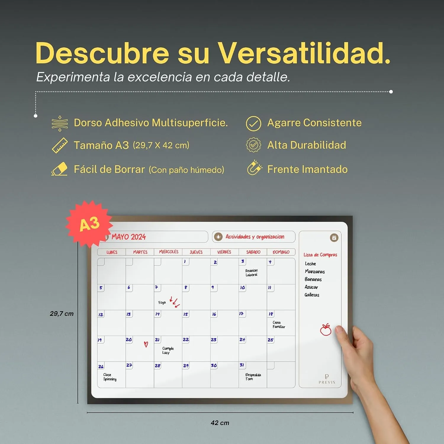 Pizarra calendario adhesiva para pared — A3 · 40×30 cm, imagen 5