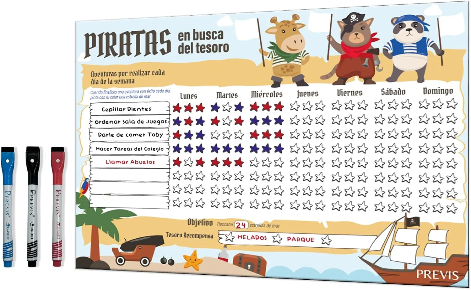 Tabla de recompensas magnética para niños — Piratas