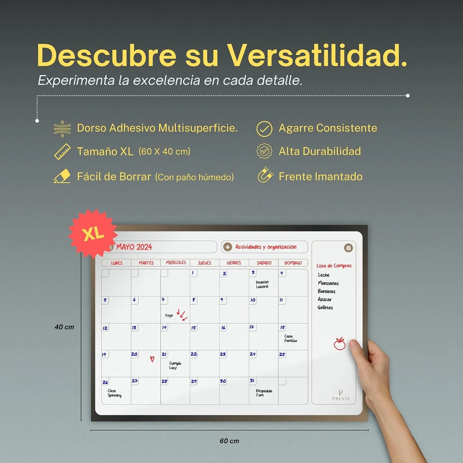 Pizarra calendario adhesiva para pared — A2 · 60×40 cm, imagen 4