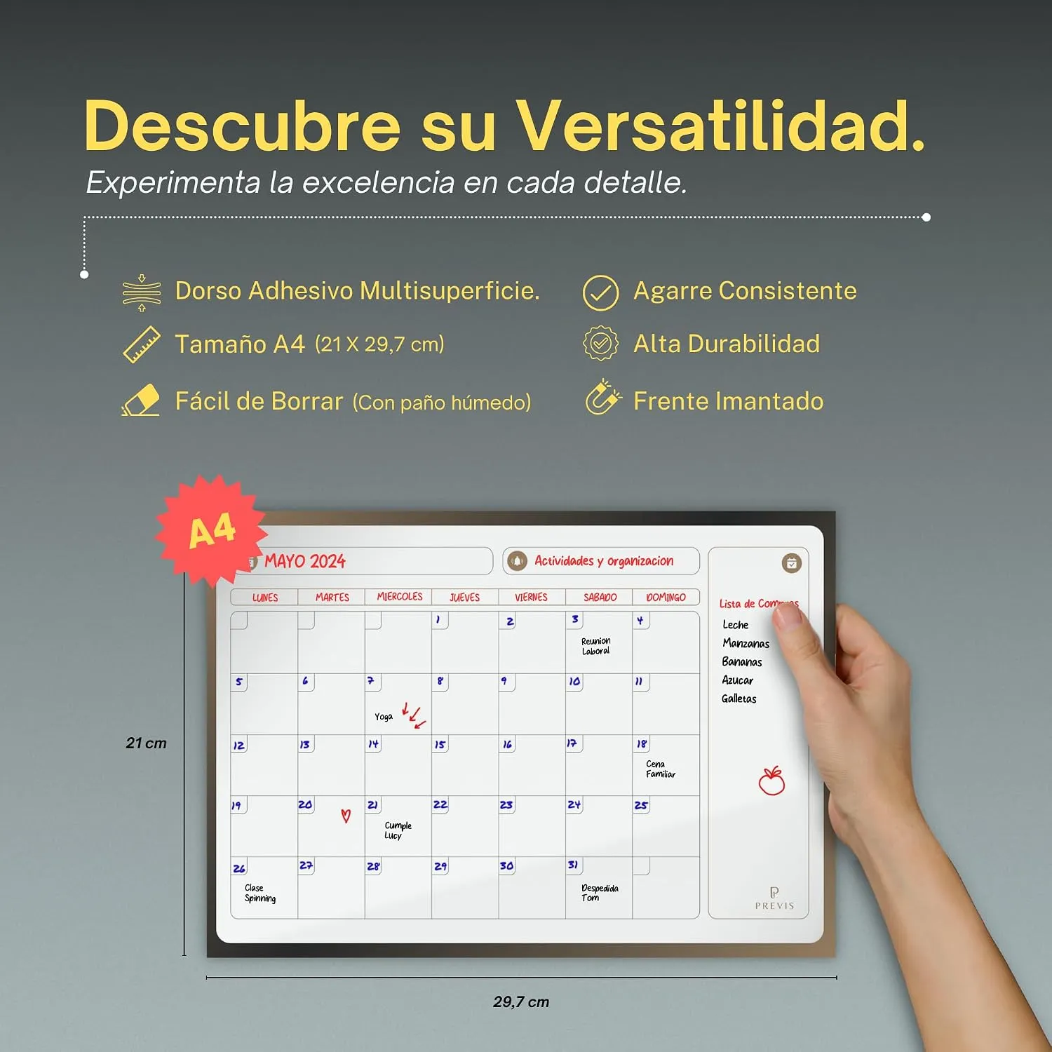 Pizarra calendario adhesiva para pared — A4 · 30×21 cm, imagen 5
