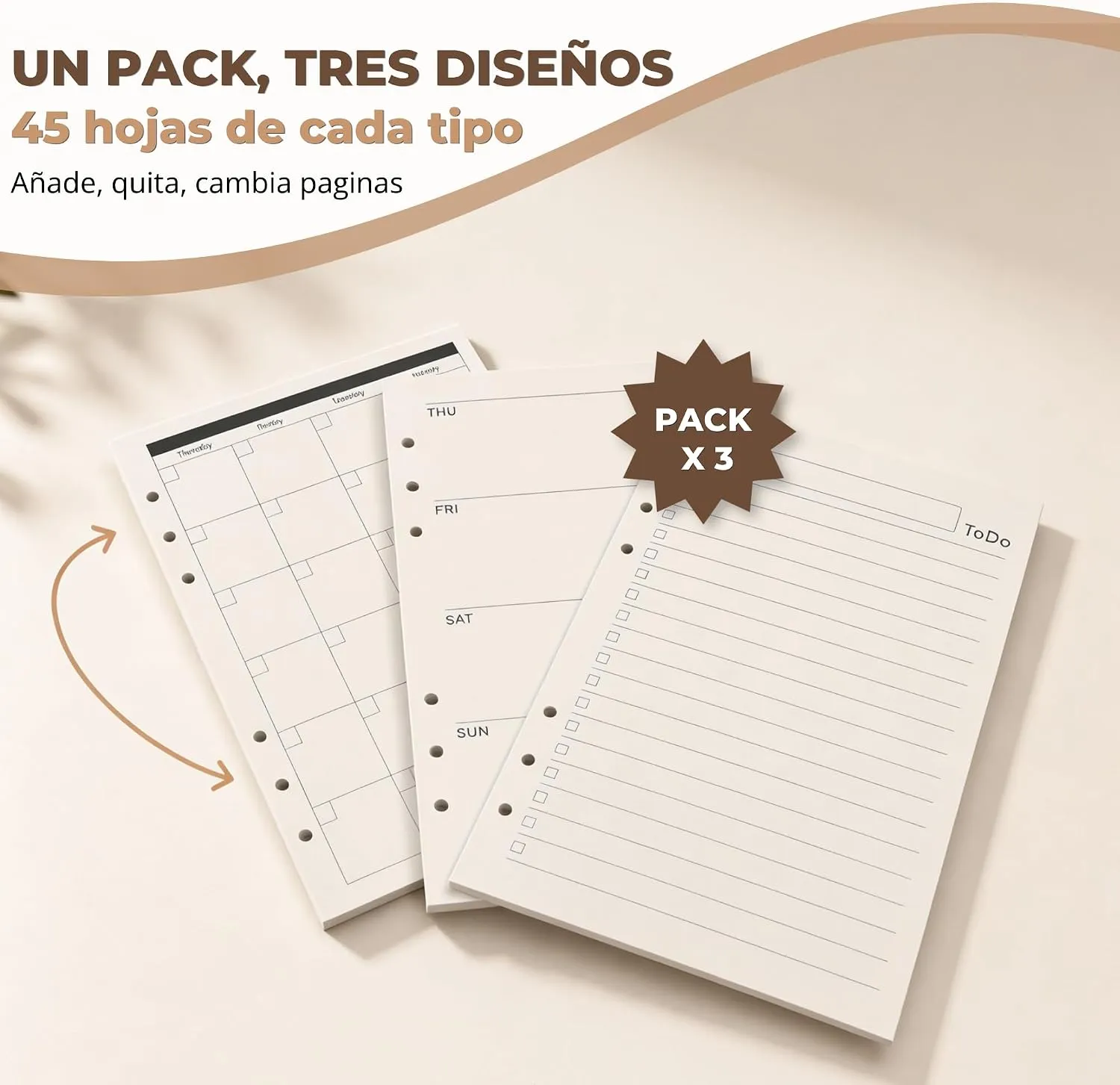 Recambios para agenda A5 de 6 anillas — Mix mensual, semanal y to-do, imagen 4