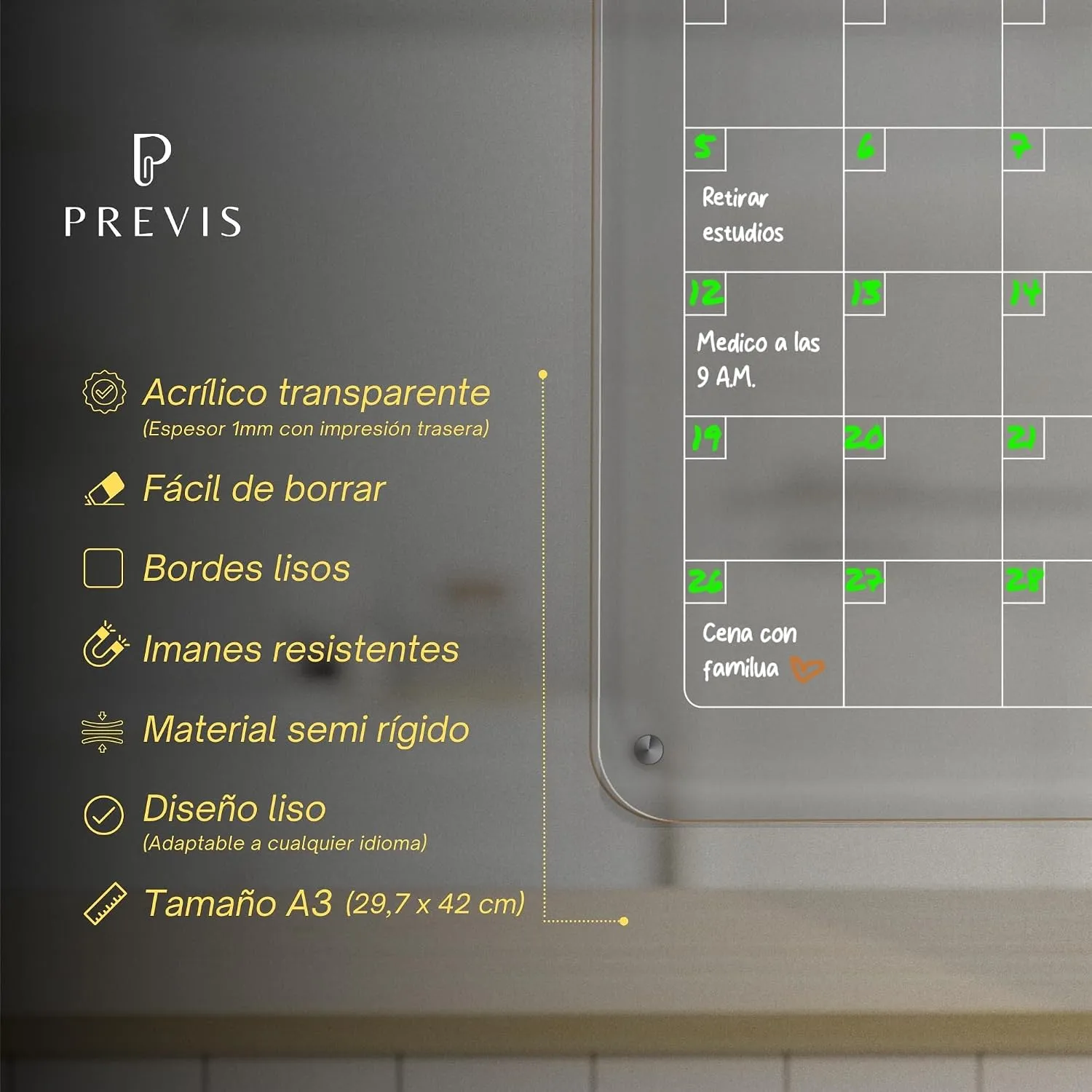 Calendario acrílico transparente magnético para nevera — A3 · 30×40 cm, imagen 4